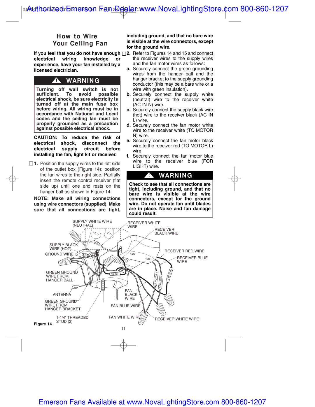 Emerson kf220tzg00 owner manual How to Wire Your Ceiling Fan, Stud 