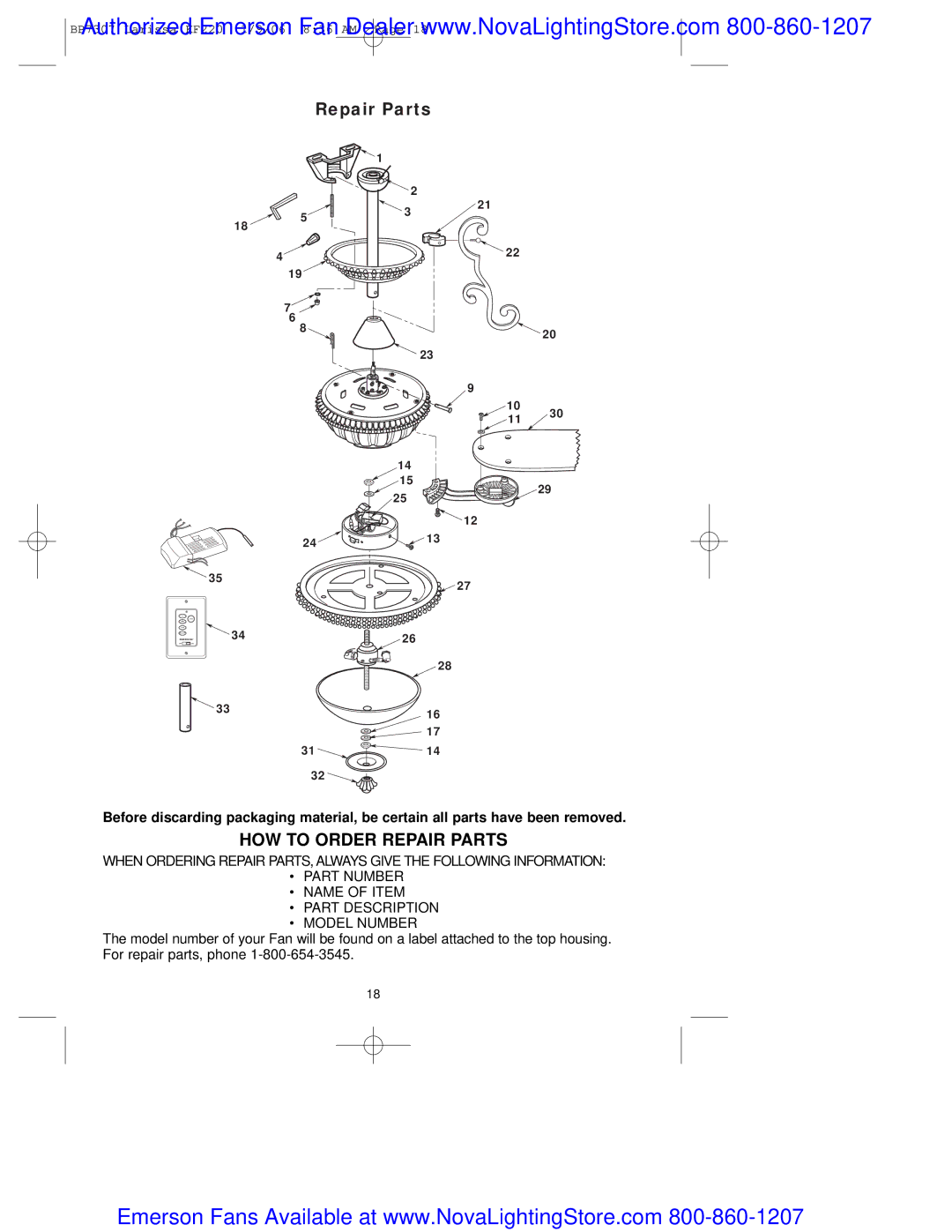 Emerson kf220tzg00 owner manual HOW to Order Repair Parts 