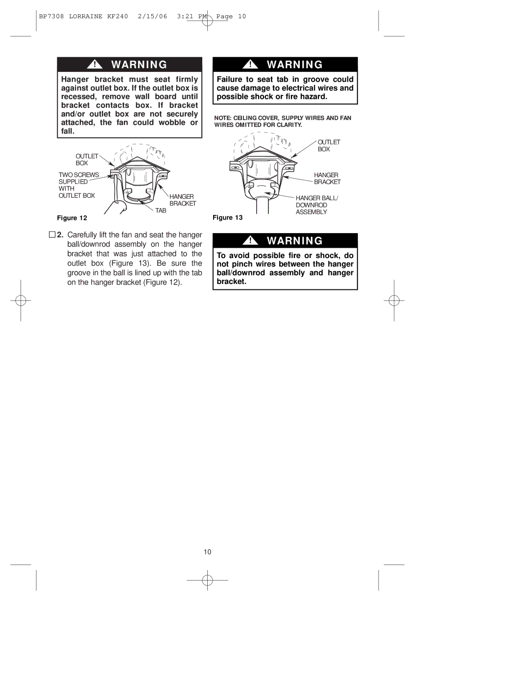 Emerson KF240PRZ00 owner manual Outlet BOX TWO Screws Supplied With 