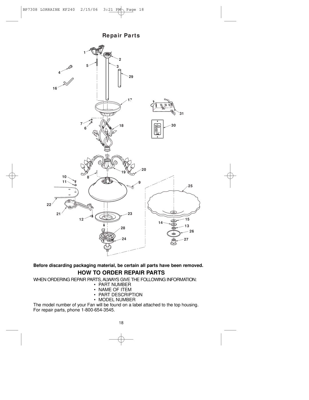 Emerson KF240PRZ00 owner manual HOW to Order Repair Parts 