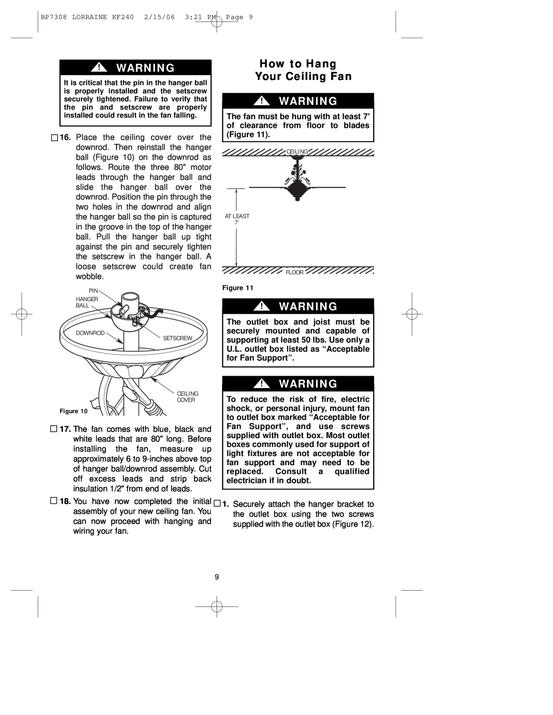 Emerson KF240PRZ00 owner manual How to Hang Your Ceiling Fan 