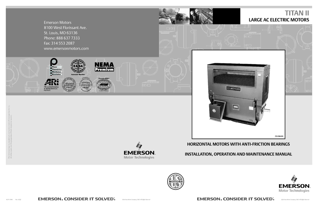 Emerson 986269, LARGE AC ELECTRIC MOTORS manual Titan 