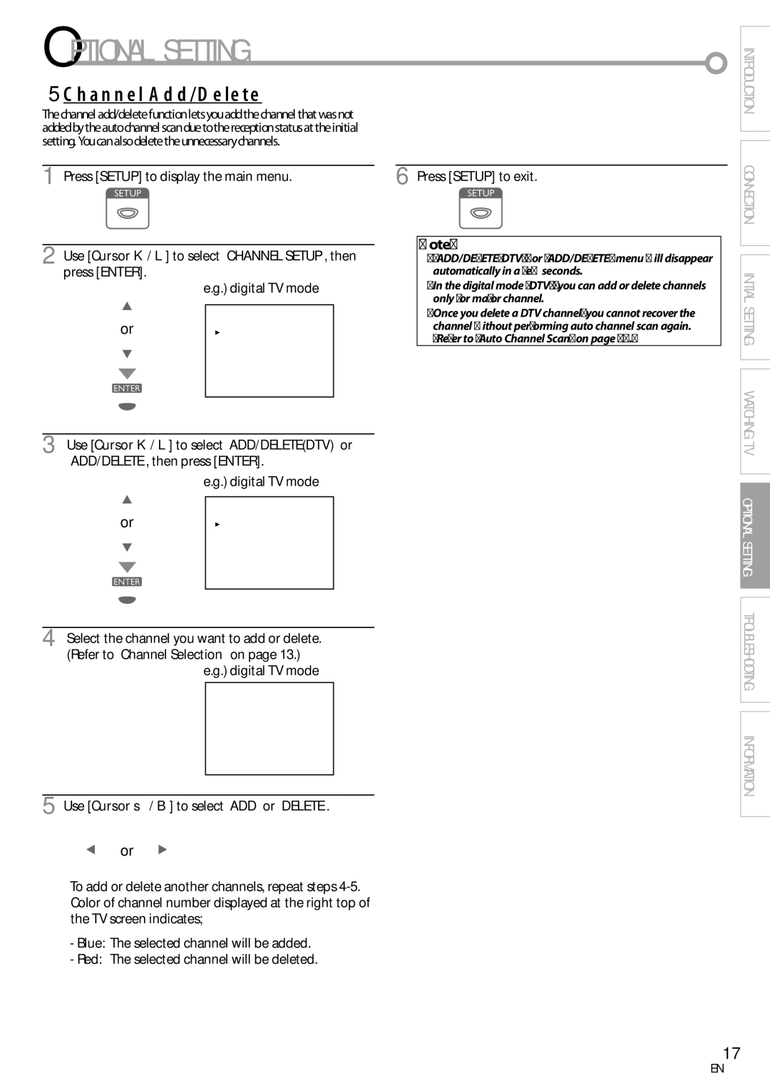 Emerson LC195EM82 owner manual Optional Setting, 5Channel Add/Delete 