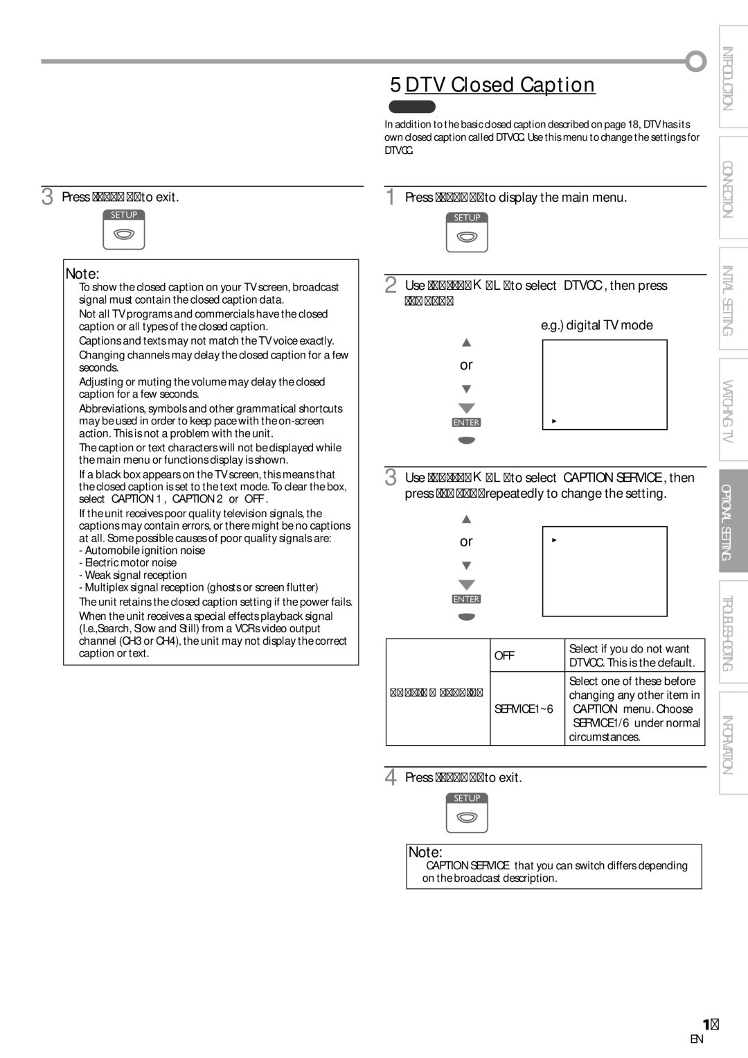 Emerson LC195EM82 owner manual To select DTVCC, then press, Enter, To select Caption SERVICE, then, Use Cursor 