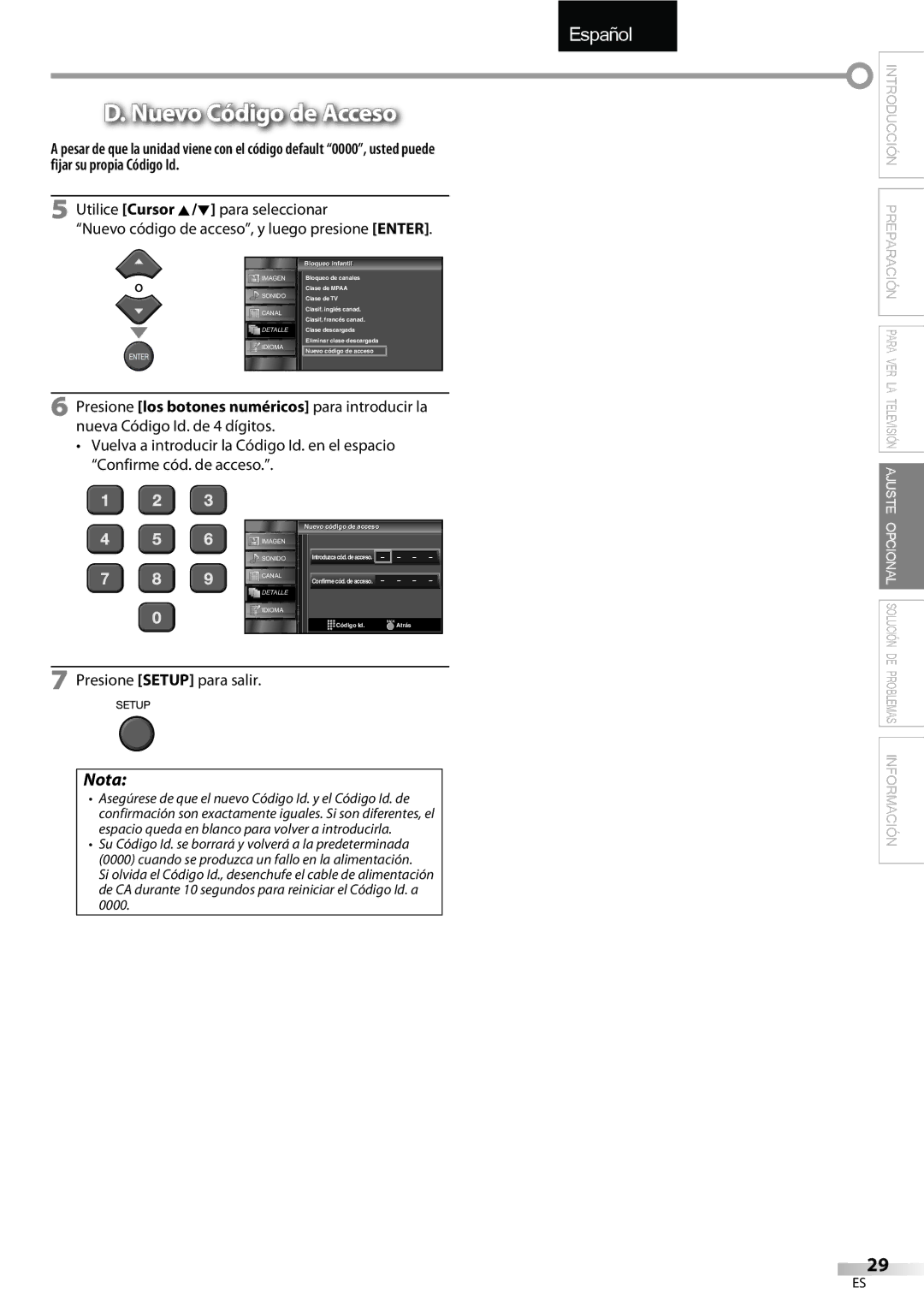 Emerson LC195EMX owner manual Nuevo Código de Acceso, Nuevo códigoi de acceso 