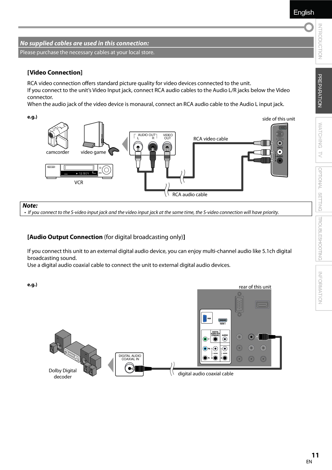 Emerson LC195EMX owner manual Audio Output Connection for digital broadcasting only 