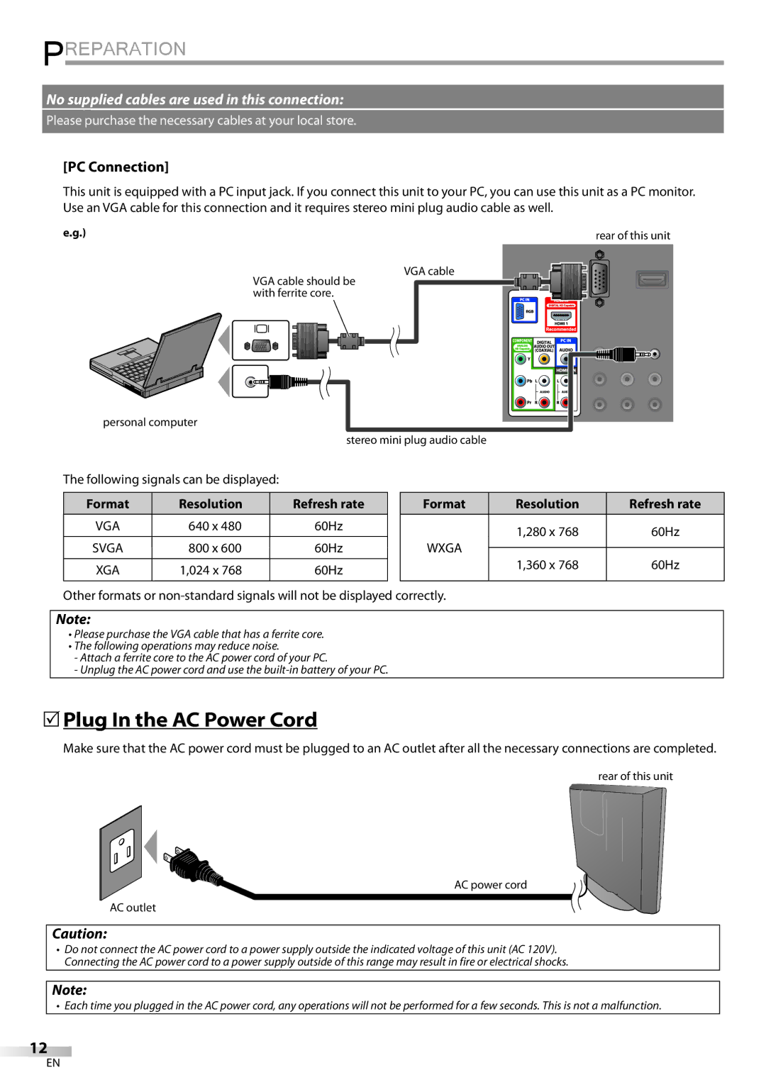 Emerson LC195EMX owner manual 5Plug In the AC Power Cord, PC Connection, Resolution 