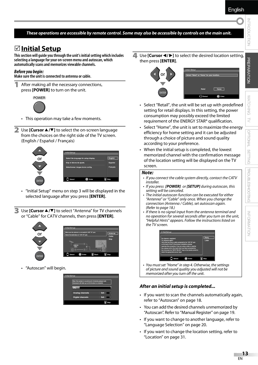 Emerson LC195EMX owner manual 5Initial Setup, Before you begin, After an initial setup is completed 