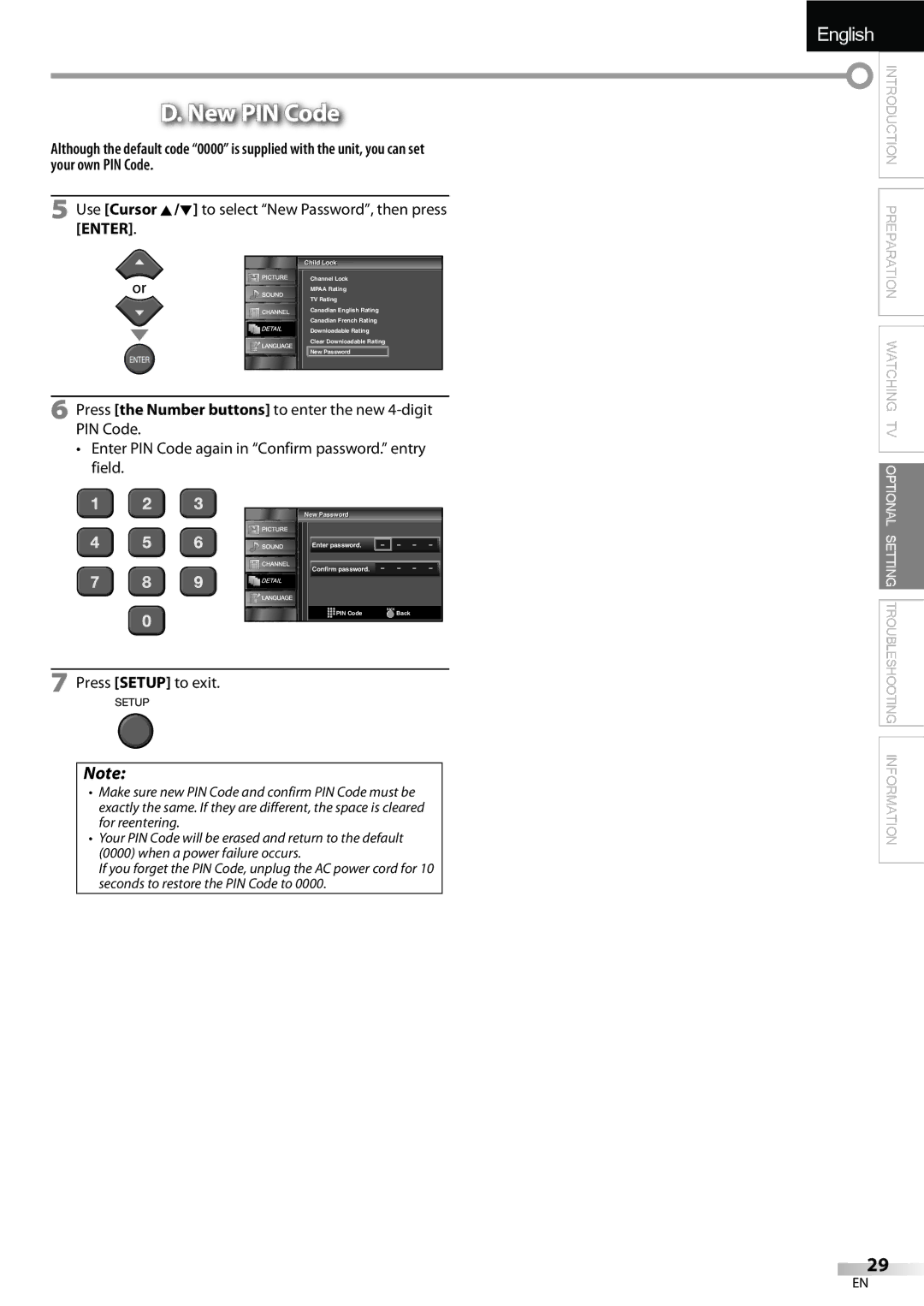 Emerson LC195EMX owner manual New PIN Code, Use Cursor K/L to select New Password, then press Enter 