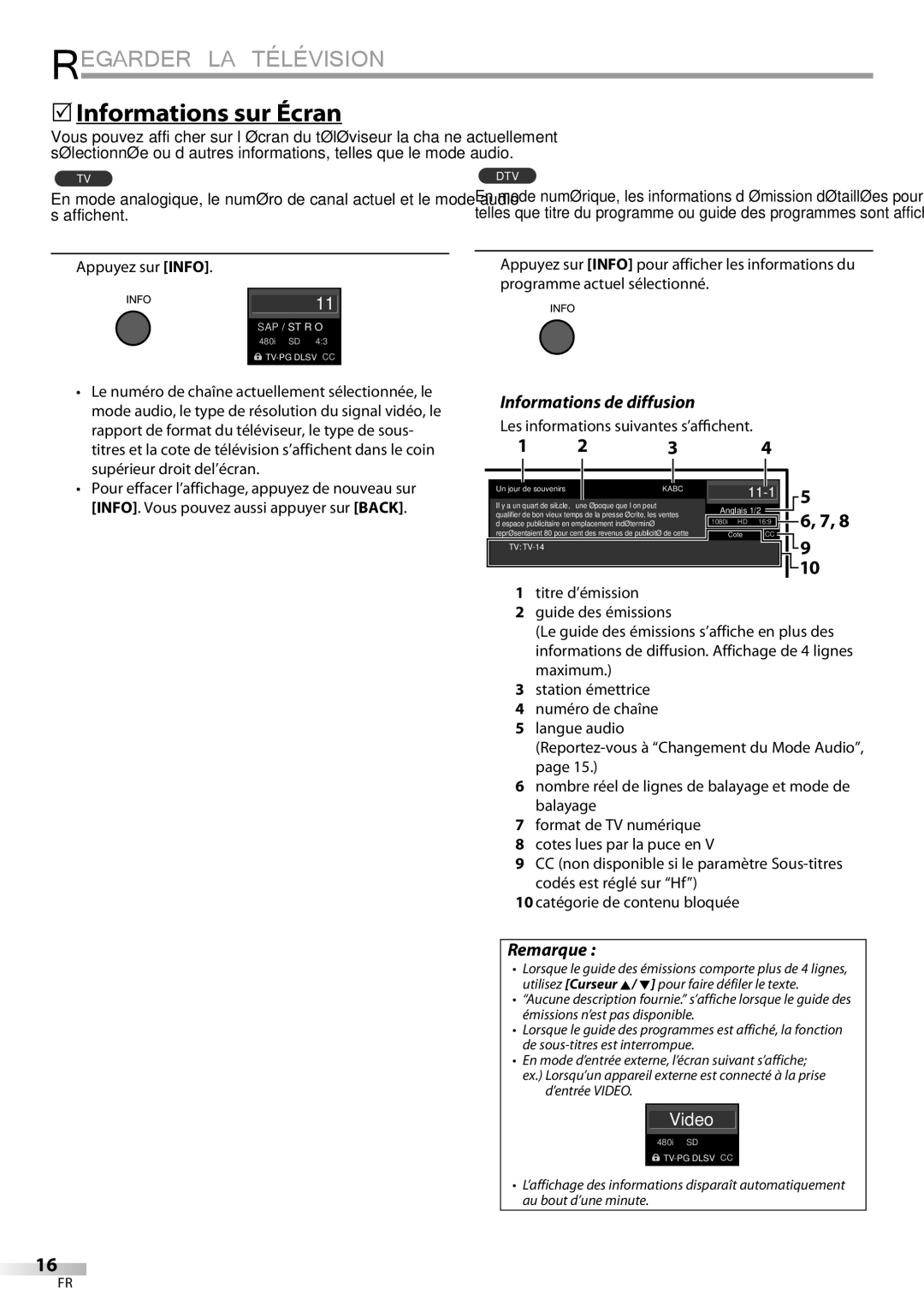 Emerson LC195EMX owner manual 5Informations sur Écran, Informations de diffusion, Appuyez sur Info 