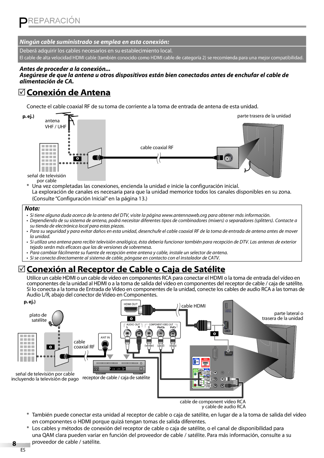 Emerson LC195EMX owner manual Cable Hdmi, Parte lateral o, Trasera de la unidad 