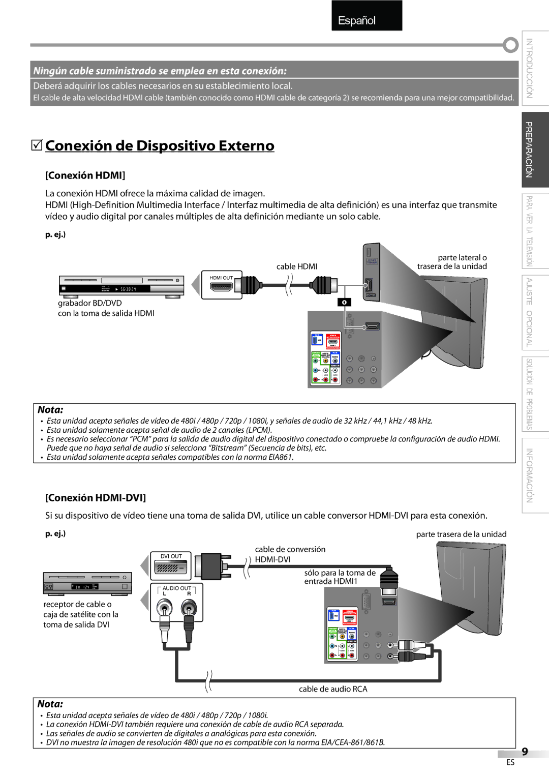 Emerson LC195EMX owner manual 5Conexión de Dispositivo Externo, Conexión Hdmi, Conexión HDMI-DVI 