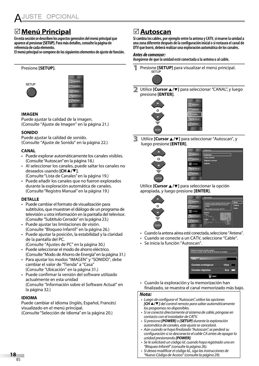 Emerson LC195EMX owner manual Ajuste Opcional, 5Menú Principal 