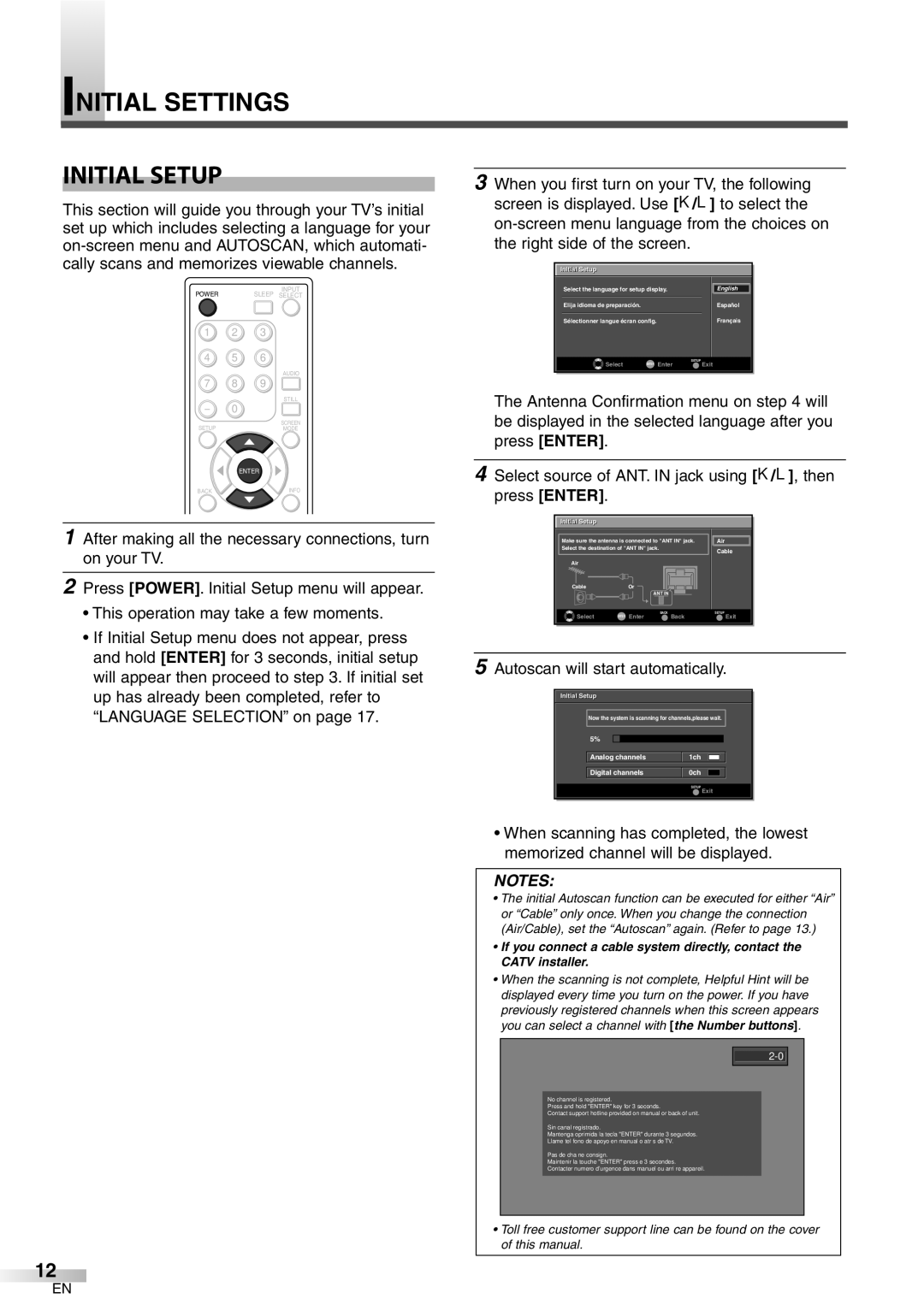 Emerson LC320EM8 owner manual Initial Settings Initial Setup, Autoscan will start automatically, InitialI i i l Setup 