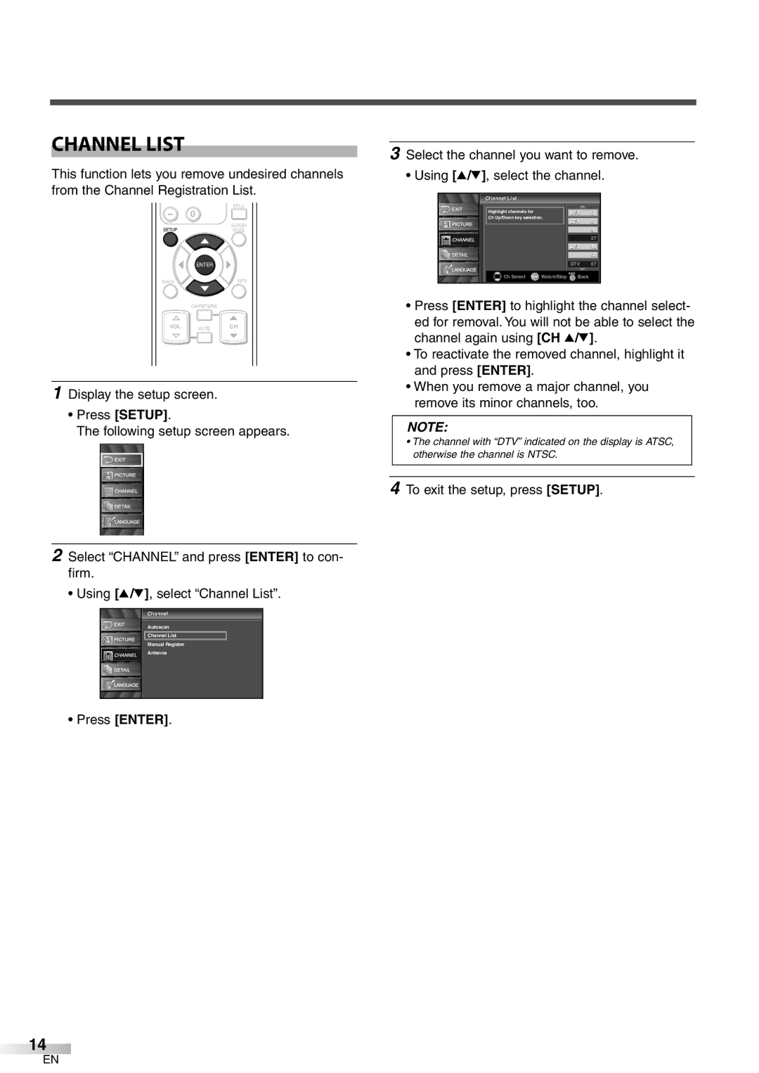 Emerson LC320EM8 owner manual Channel List, To exit the setup, press Setup, Channell Listi 