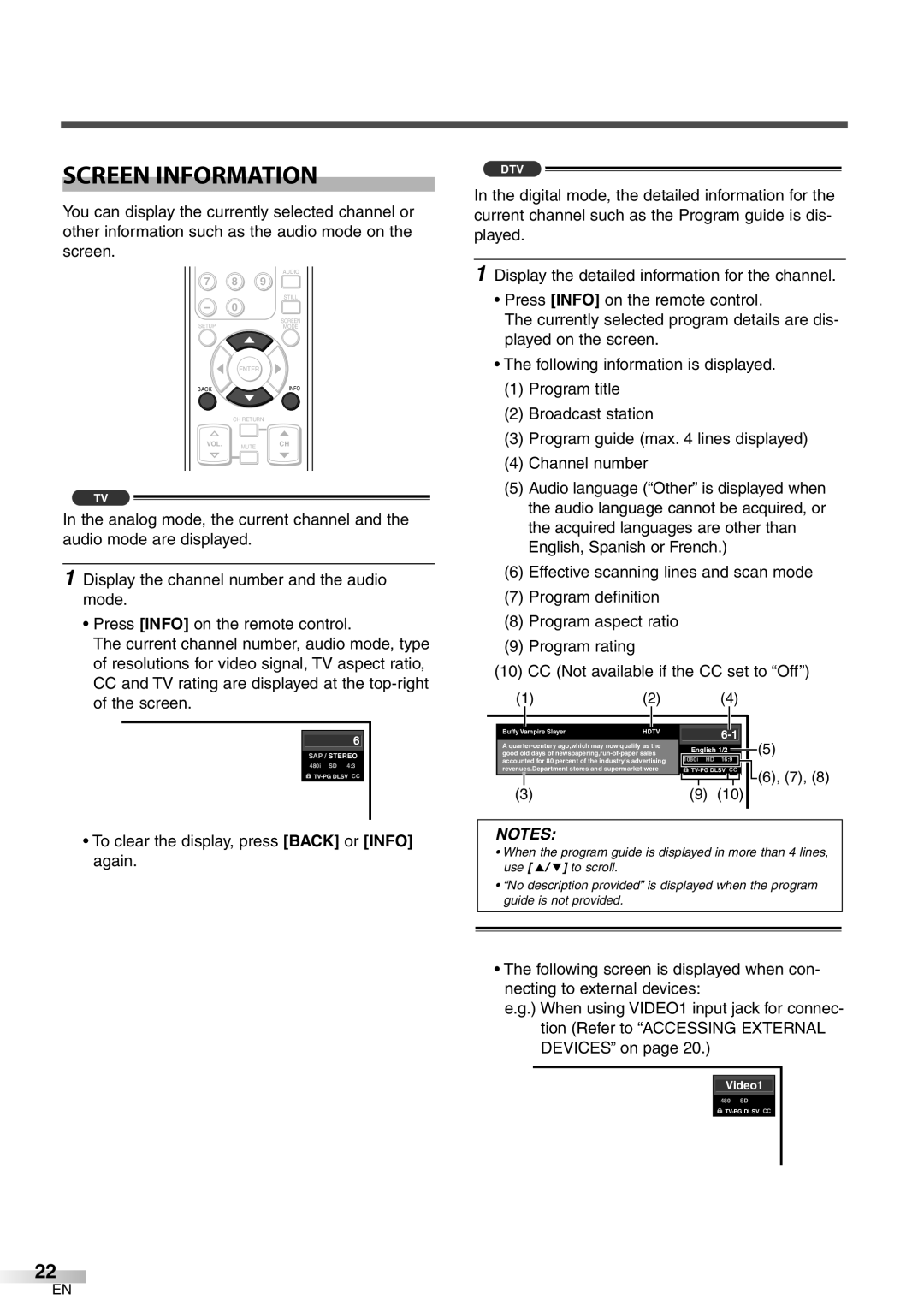 Emerson LC320EM8 owner manual Screen Information, To clear the display, press Back or Info again, Buffy Vampire i Slayer l 