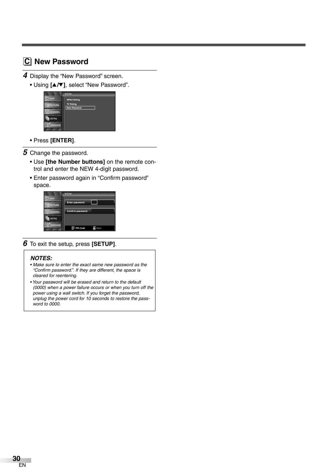 Emerson LC320EM8 owner manual New Password, Chipip Enter password Confirm password 