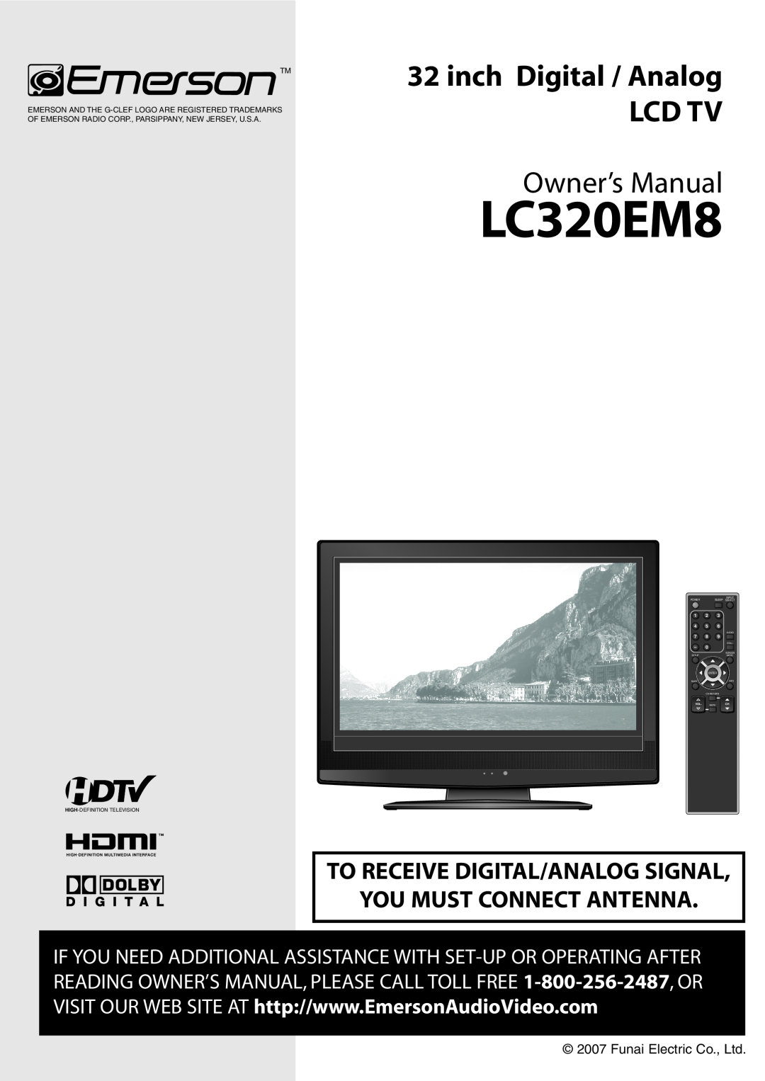 Emerson LC320EM8 owner manual inch Digital / Analog LCD TV, Owner’s Manual, Power, Input, Sleep Select, Audio, Still, Back 