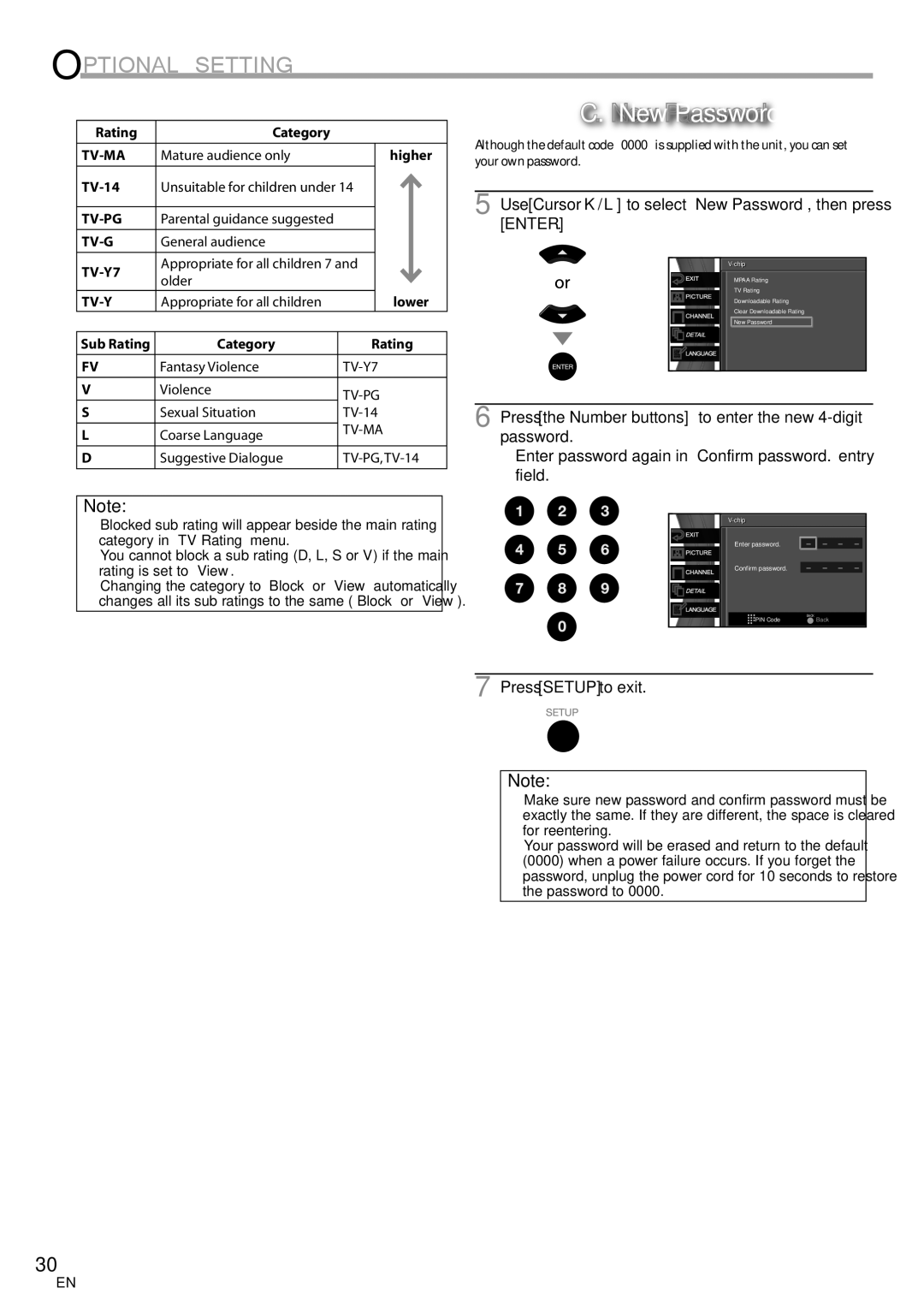 Emerson LC320EM81 Use Cursor K/L to select New Password, then press Enter, Chipip Enter password Confirm password 