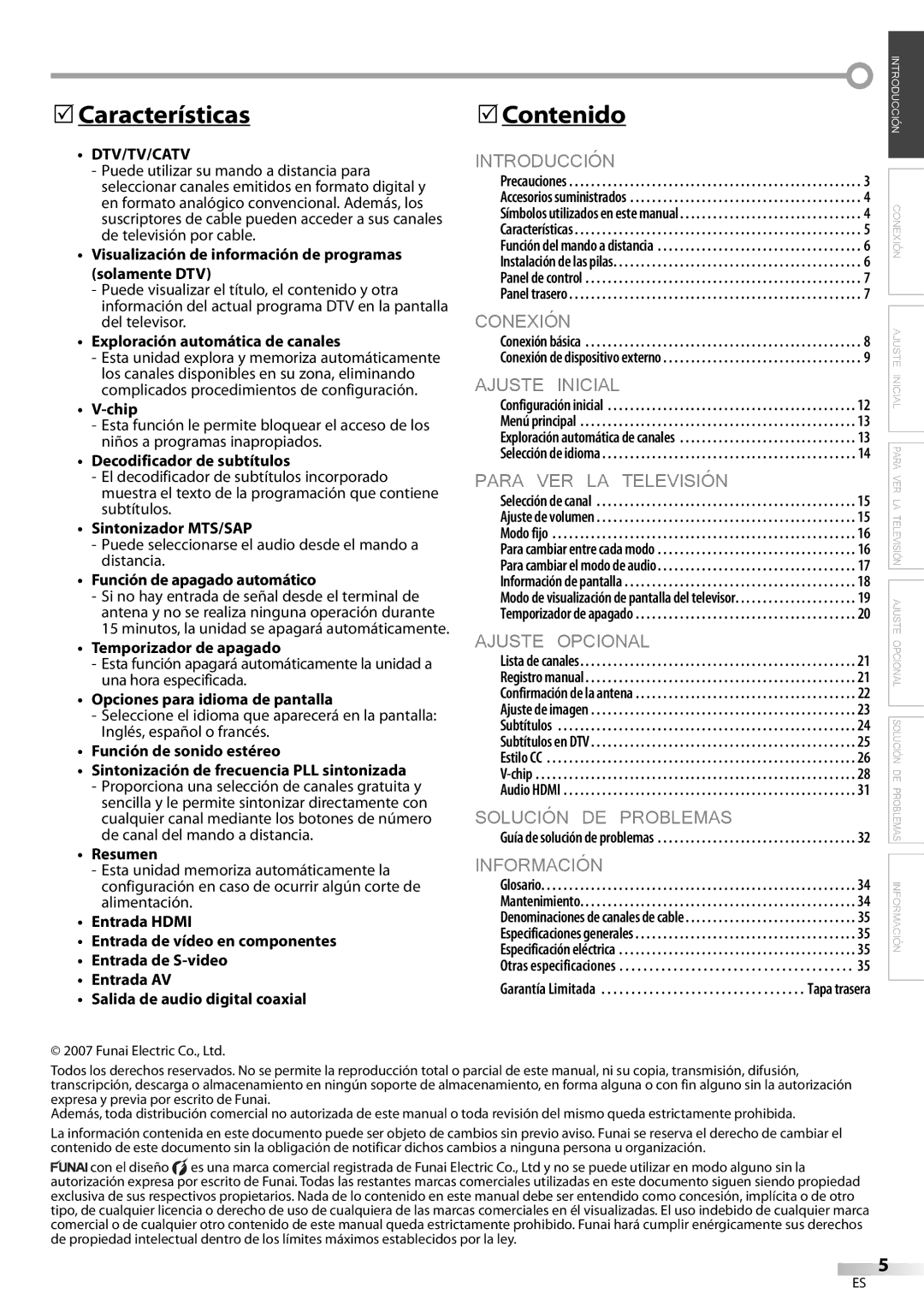 Emerson LC320EM81 owner manual Características, Contenido 