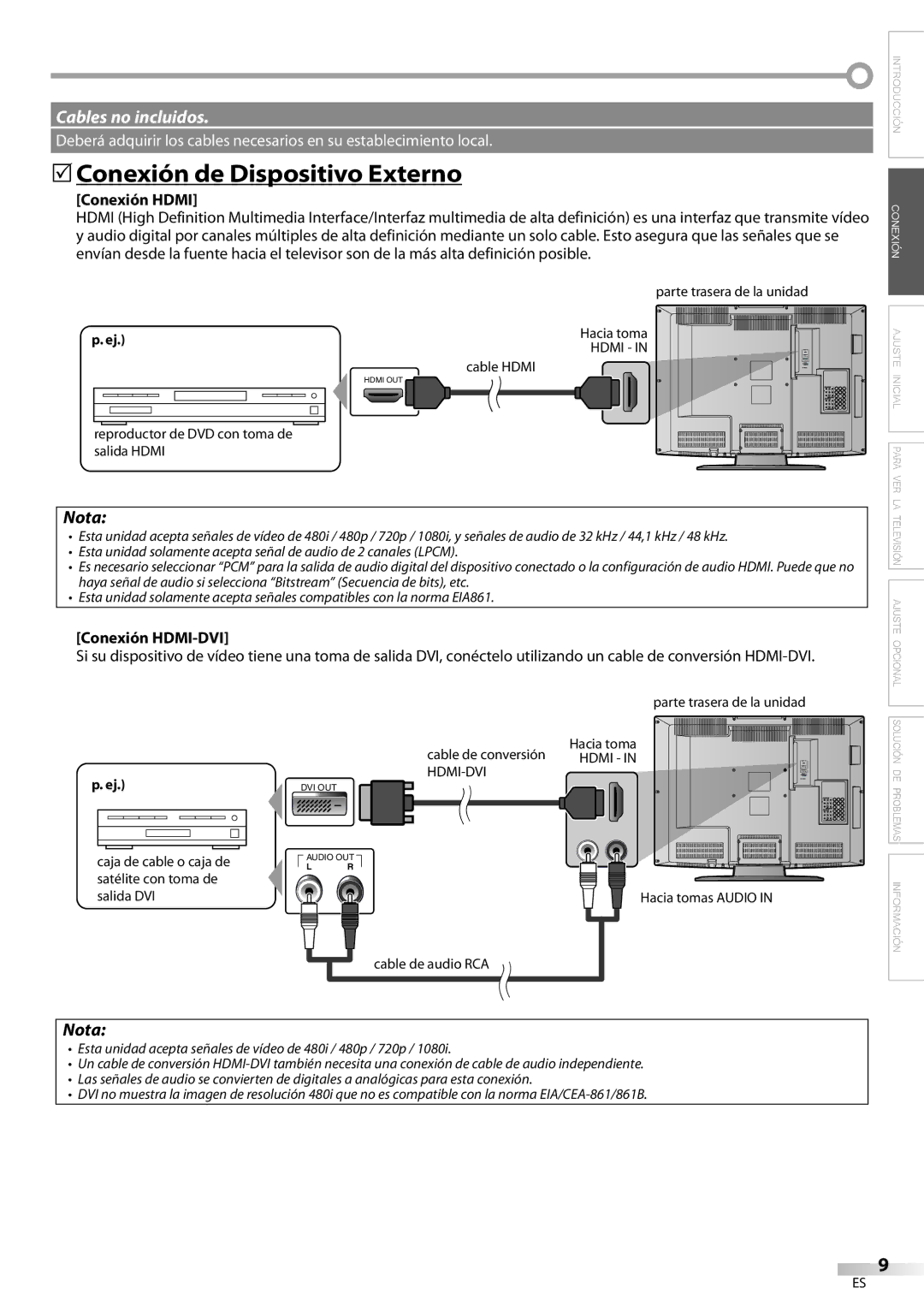 Emerson LC320EM81 owner manual 5Conexión de Dispositivo Externo, Conexión Hdmi, Conexión HDMI-DVI 