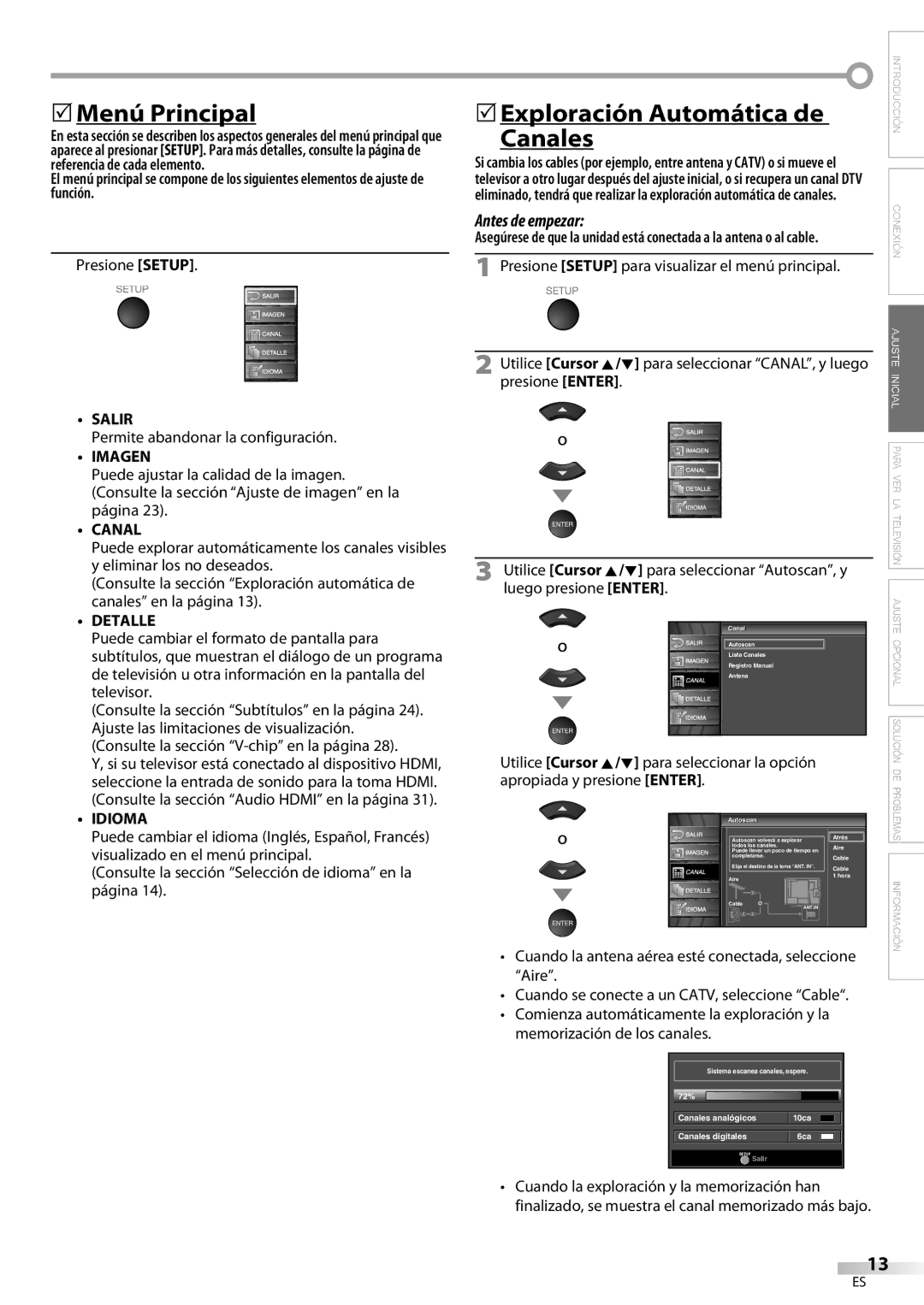 Emerson LC320EM81 owner manual 5Menú Principal, 5Exploración Automática de, Canales 