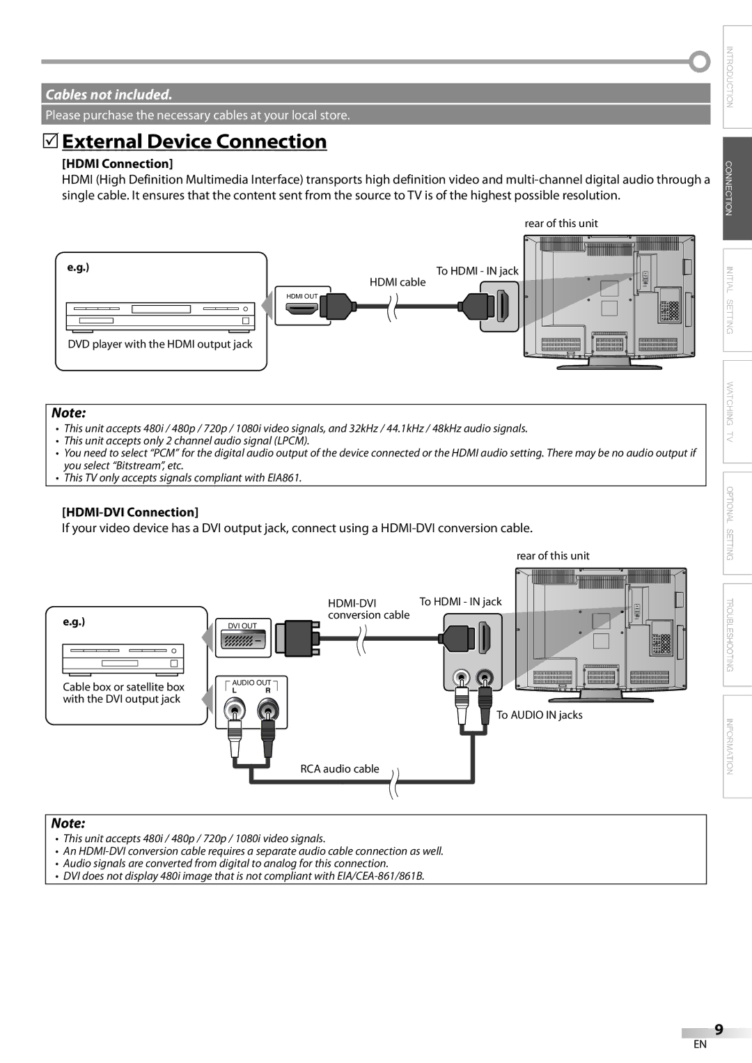 Emerson LC320EM81 owner manual 5External Device Connection, Hdmi Connection, HDMI-DVI Connection 