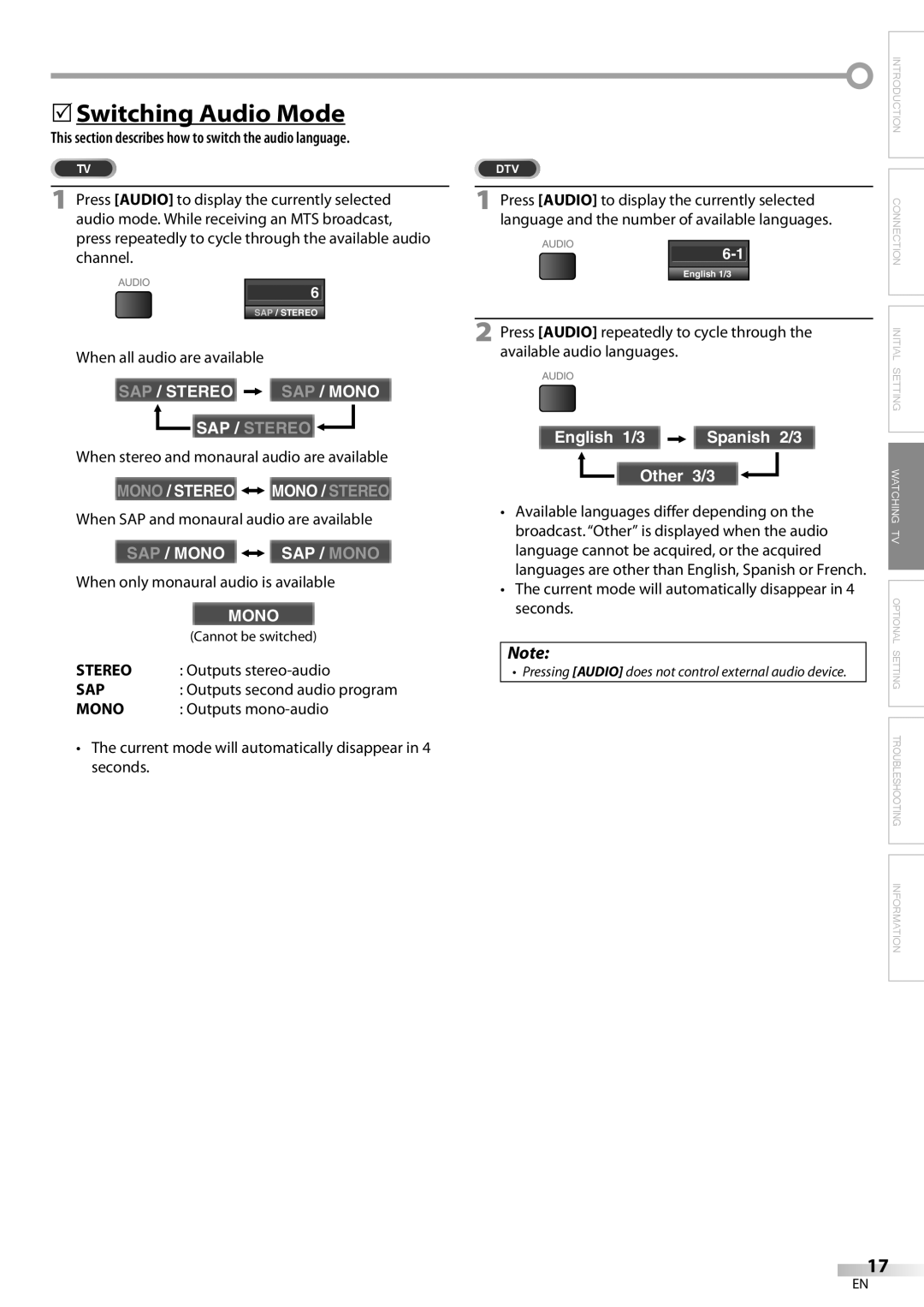 Emerson LC320EM82 owner manual 5Switching Audio Mode, Stereo, Sap, Mono 