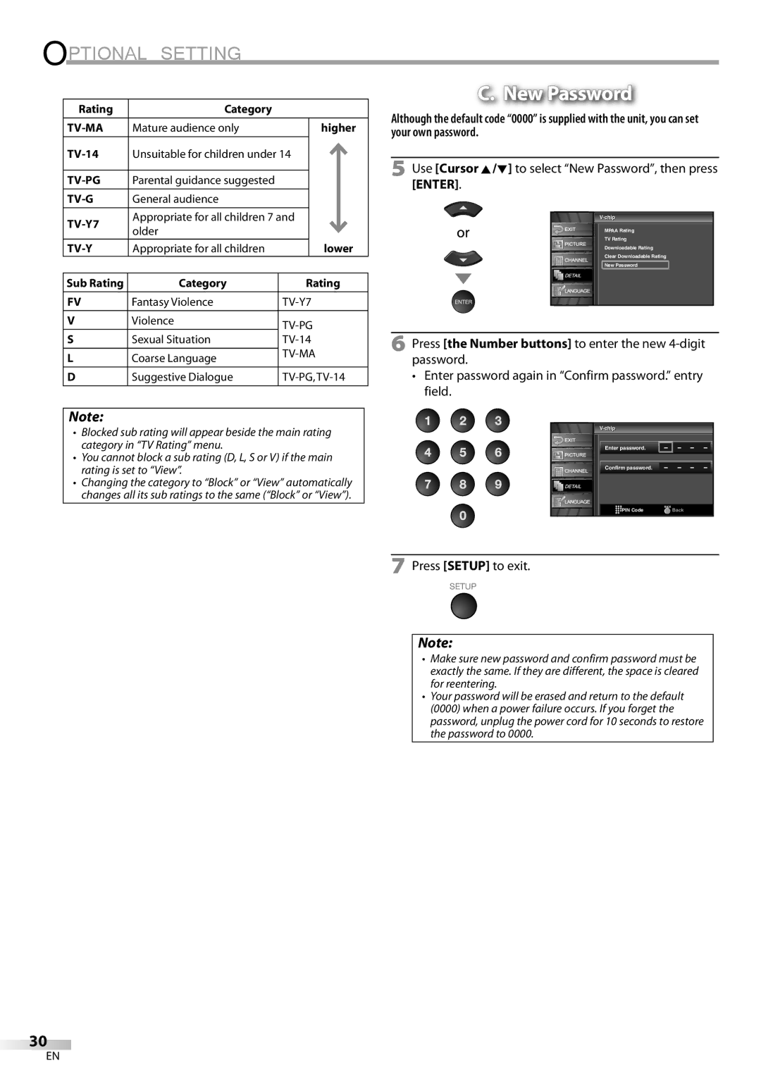 Emerson LC320EM82 Use Cursor K/L to select New Password, then press Enter, Chipip Enter password Confirm password 