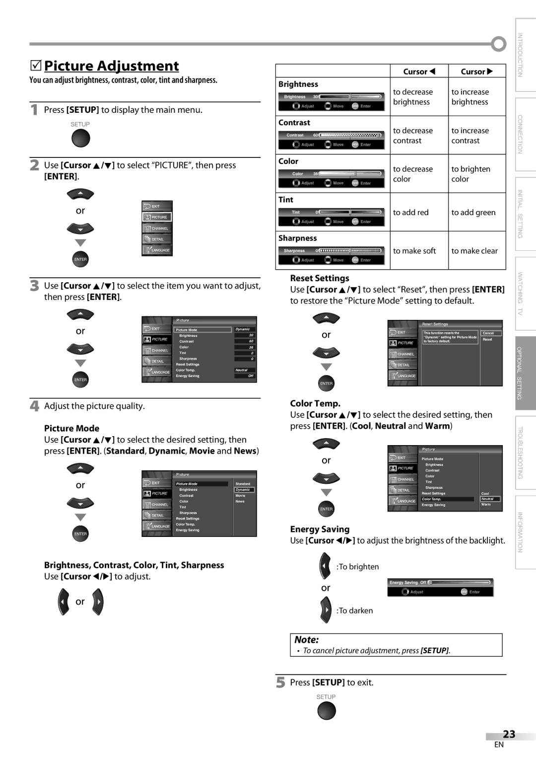 Emerson LC320EM8A owner manual Picture Adjustment 