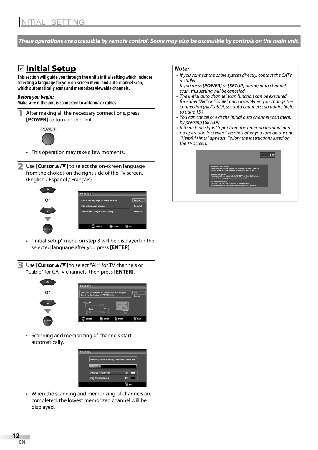 Emerson LC320EM9 B, LC320EM9 3 owner manual Initial Setting, 5Initial Setup, Before you begin 