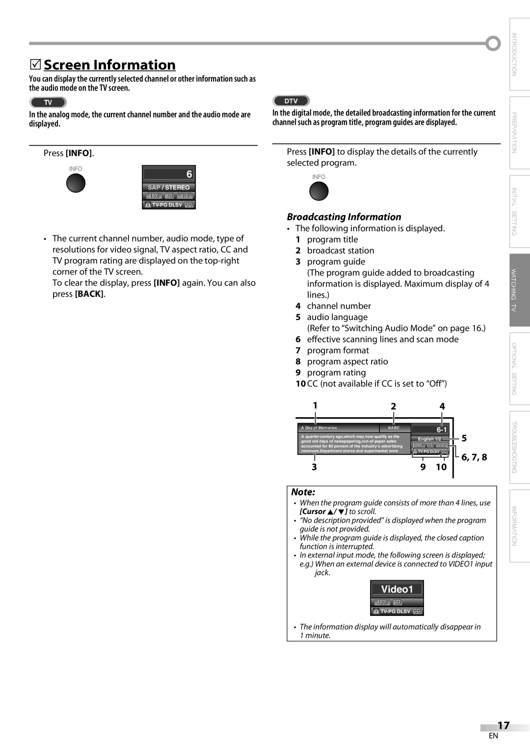 Emerson LC320EM9 3, LC320EM9 B owner manual 5Screen Information, Broadcasting Information, Press Info, Day of Memories 