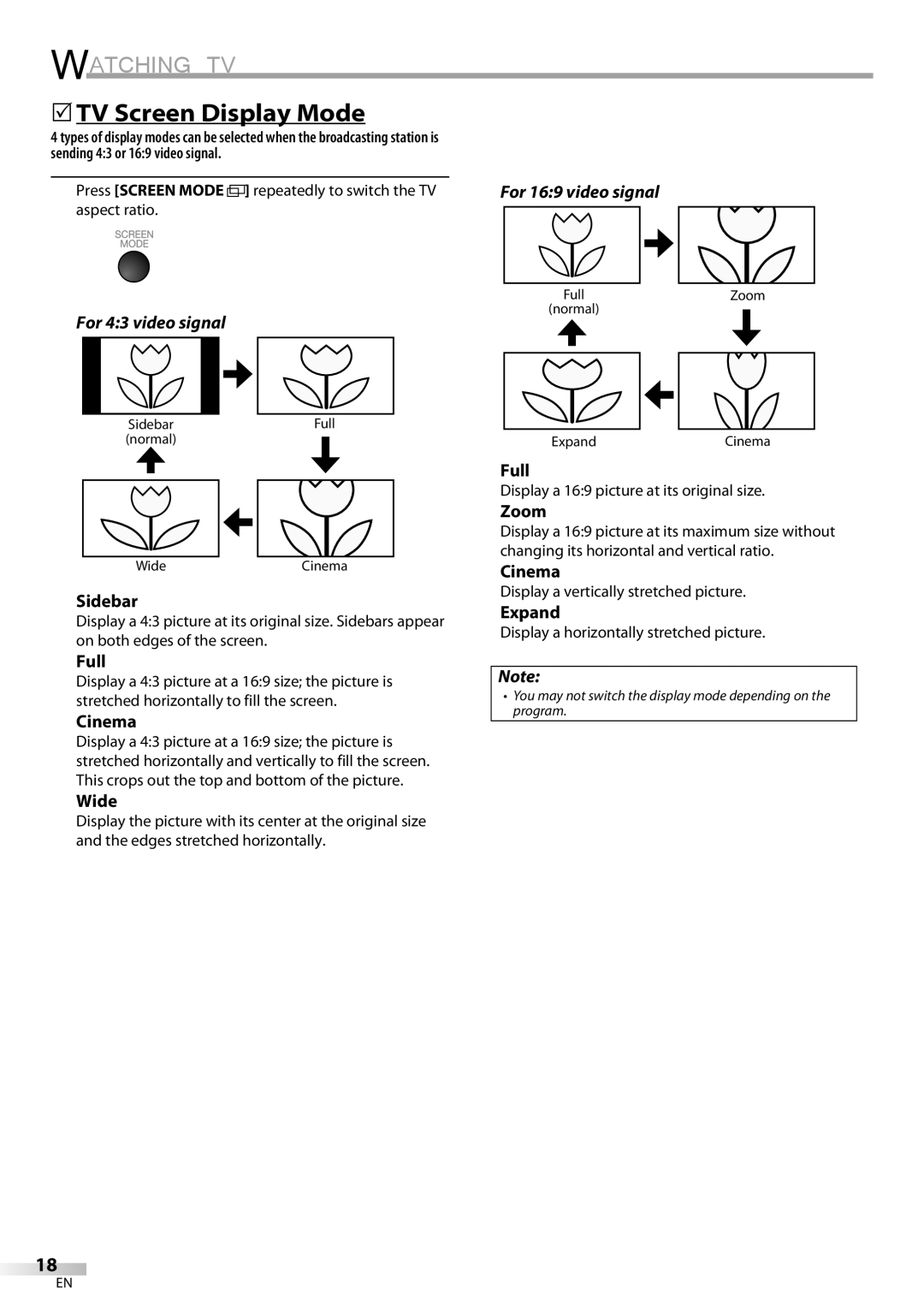 Emerson LC320EM9 B, LC320EM9 3 owner manual 5TV Screen Display Mode, For 43 video signal 