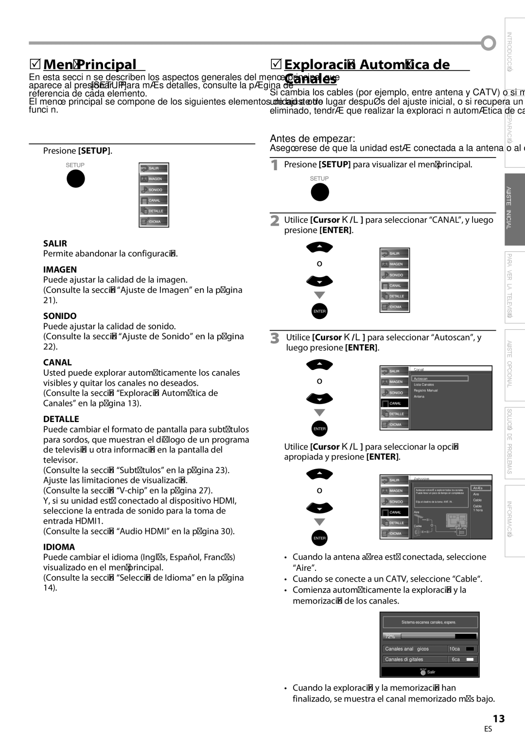 Emerson LC320EM9 B, LC320EM9 3 owner manual 5Menú Principal, 5Exploración Automática de, Canales 