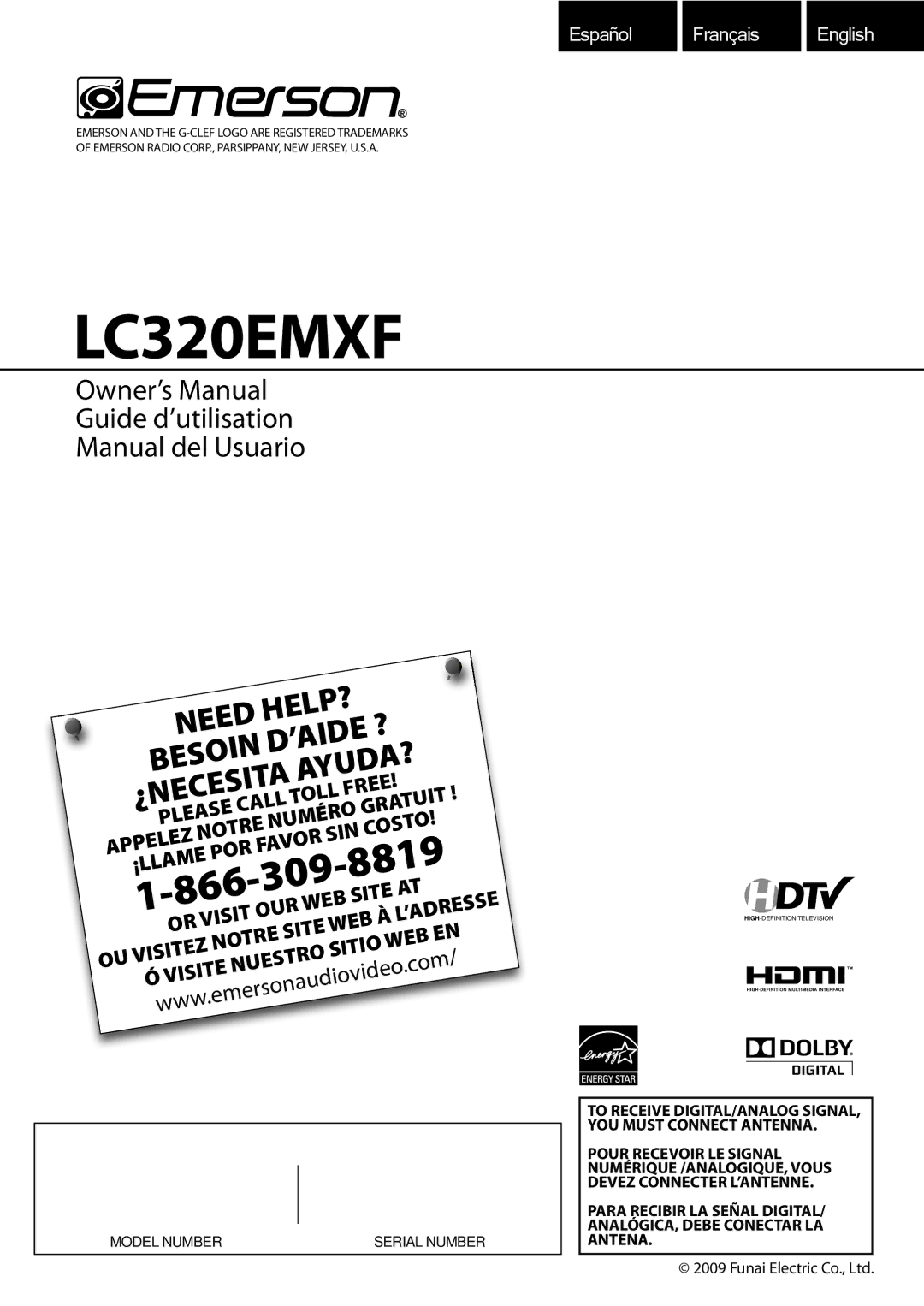 Emerson LC320EMXF owner manual YOU Must Connect Antenna, Pour Recevoir LE Signal, Numérique /ANALOGIQUE, Vous, Antena 