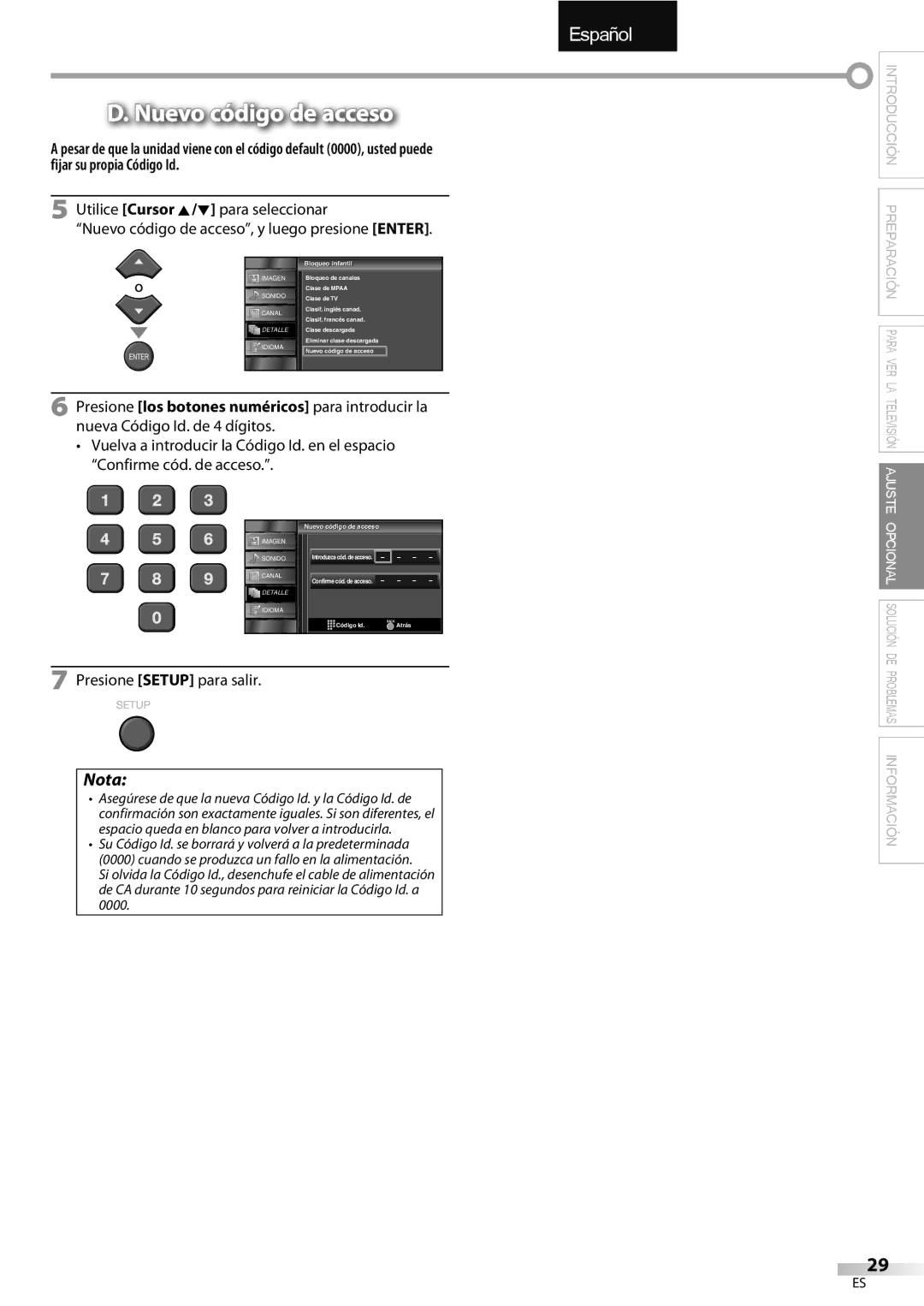 Emerson LC320EMXF owner manual Nuevo código de acceso, Nuevo códigoi de acceso 