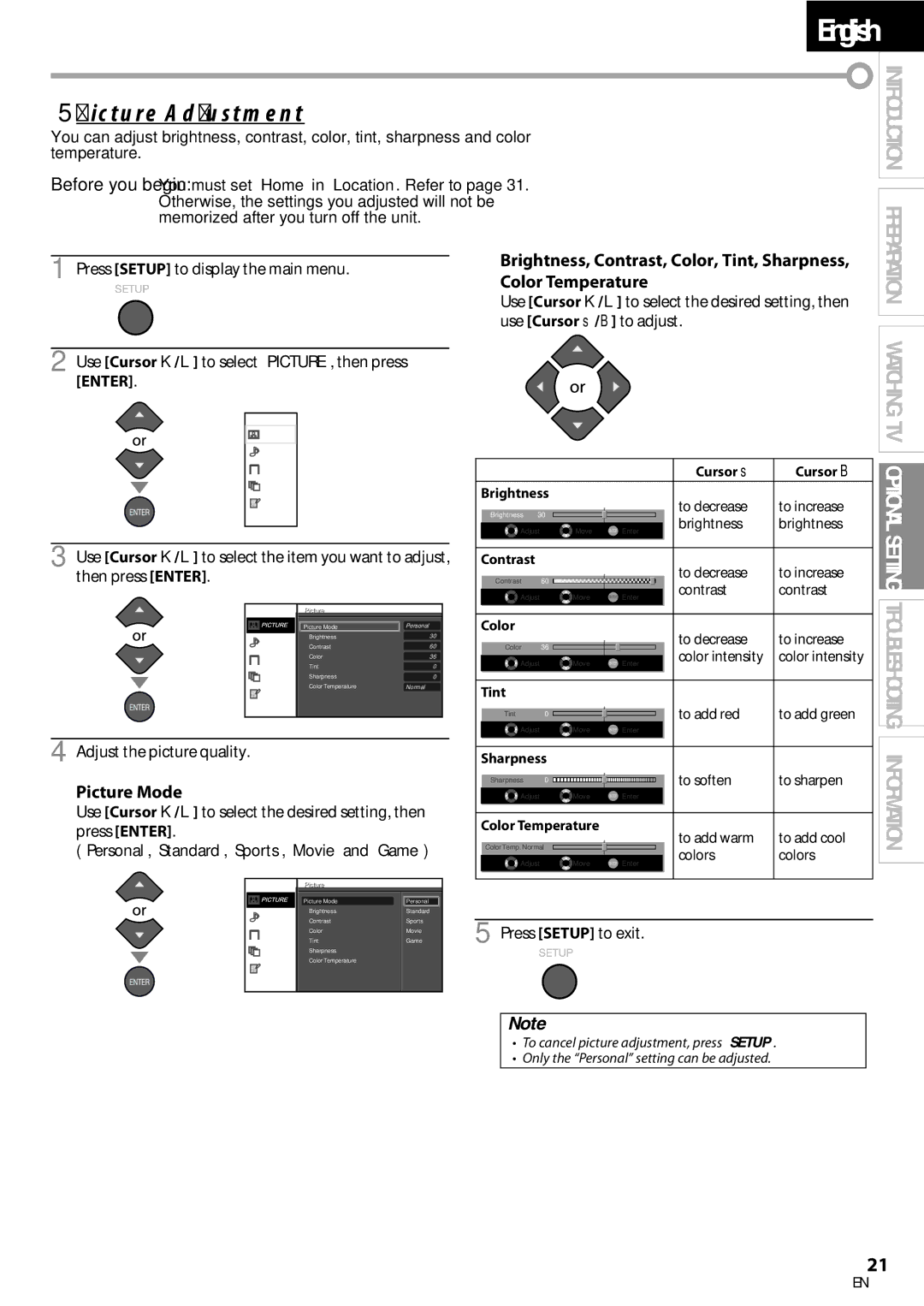 Emerson LC320EMXF owner manual Picture Adjustment, Picture Mode, Adjust the picture quality 