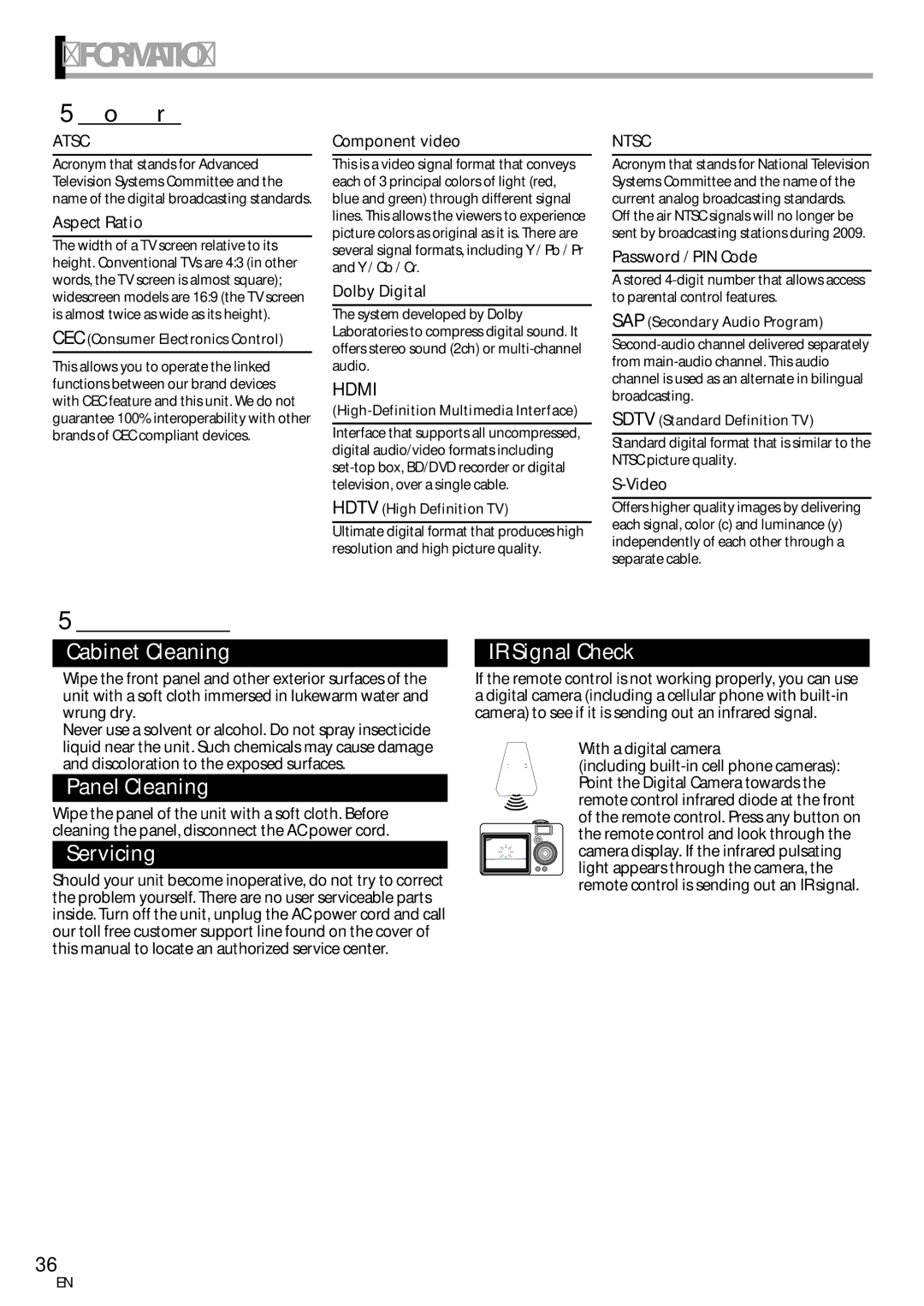 Emerson LC320EMXF owner manual Glossary, Maintenance, Ntsc 