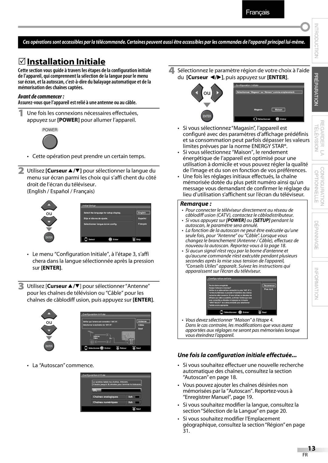 Emerson LC320EMXF owner manual Installation Initiale, Avant de commencer, Une fois la configuration initiale effectuée 