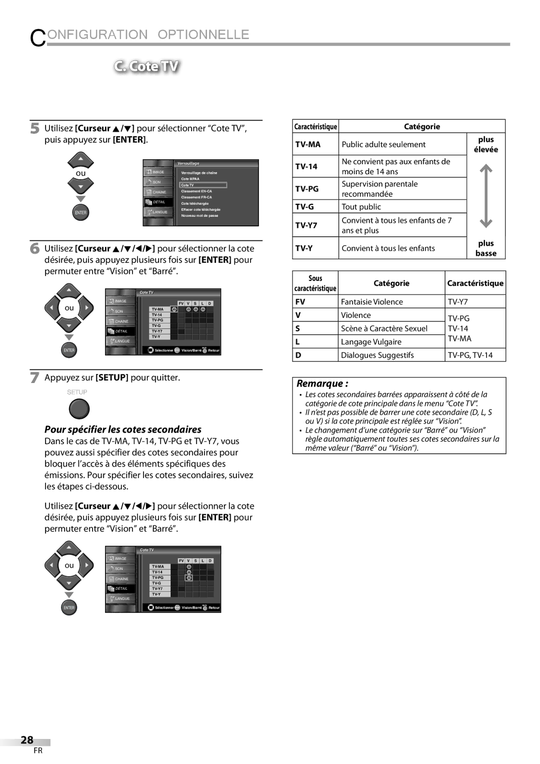 Emerson LC320EMXF owner manual Cote TV, Pour spécifier les cotes secondaires, Sous Catégorie 