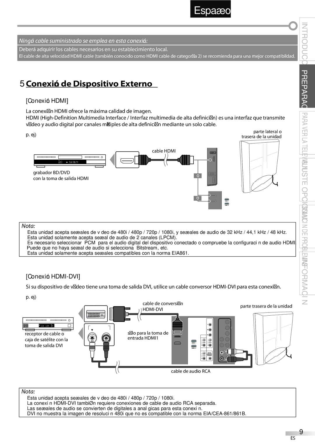 Emerson LC320EMXF owner manual Conexión de Dispositivo Externo, Conexión Hdmi, Conexión HDMI-DVI 