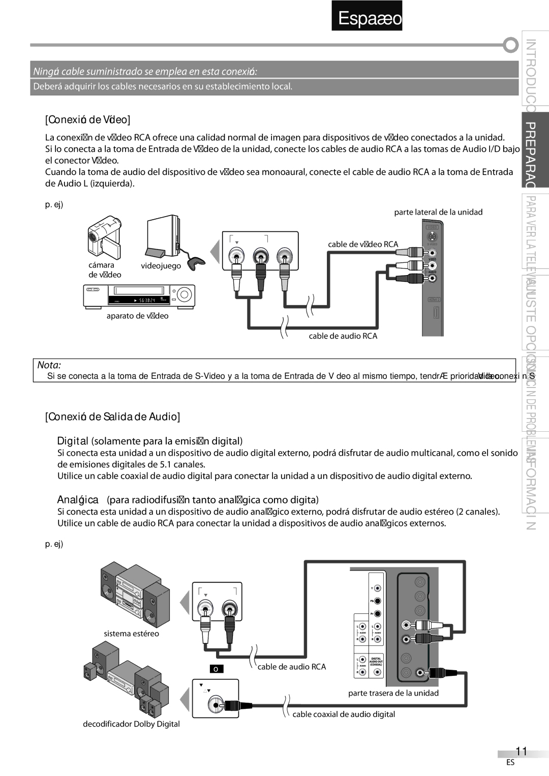 Emerson LC320EMXF owner manual Conexión de Vídeo, Conexión de Salida de Audio 