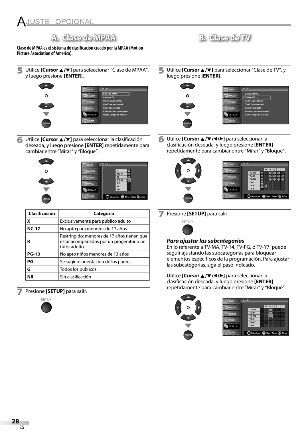 Emerson LC321EM9 owner manual Clase de Mpaa 