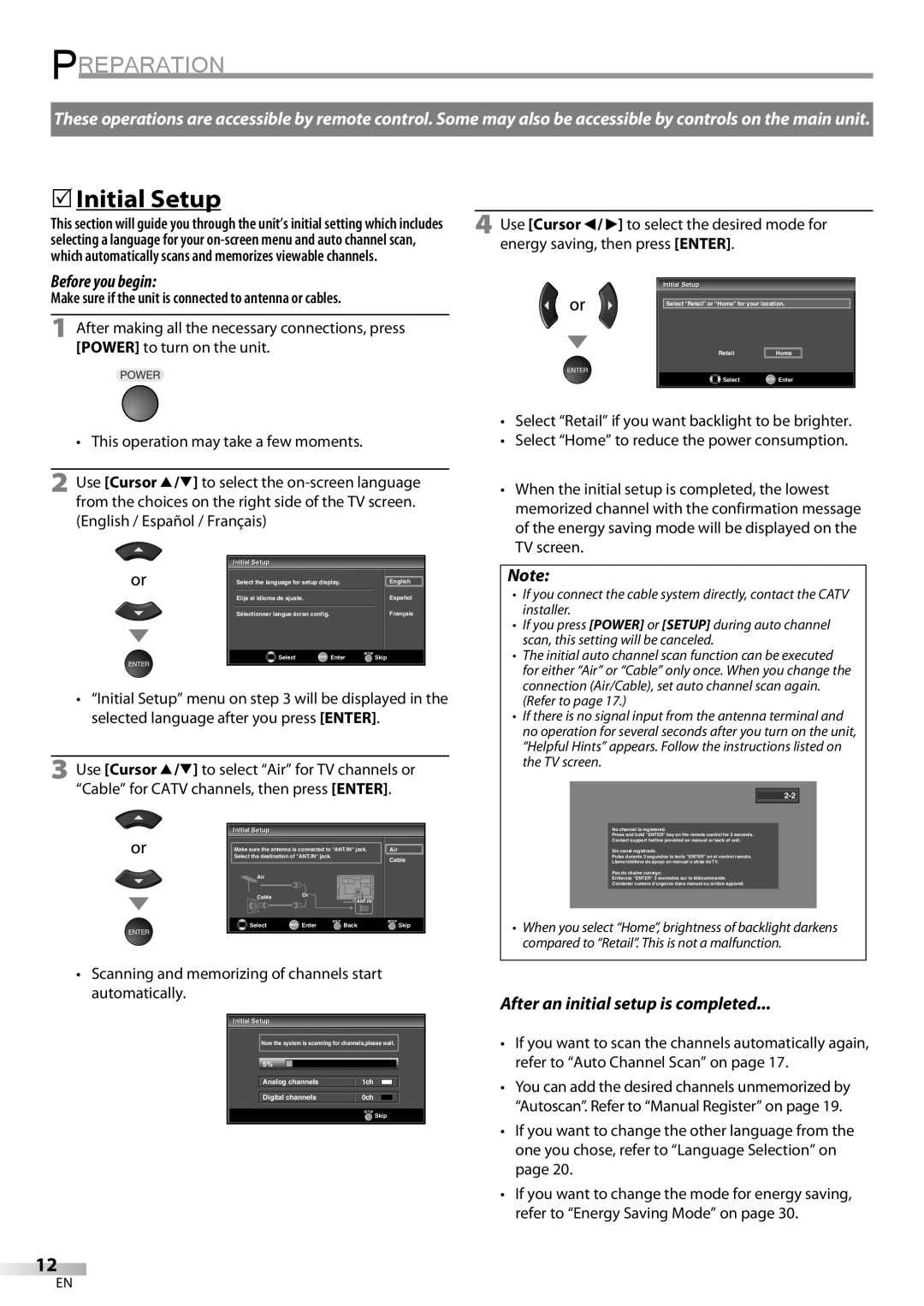 Emerson LC321EM9 owner manual 5Initial Setup, Before you begin, After an initial setup is completed 