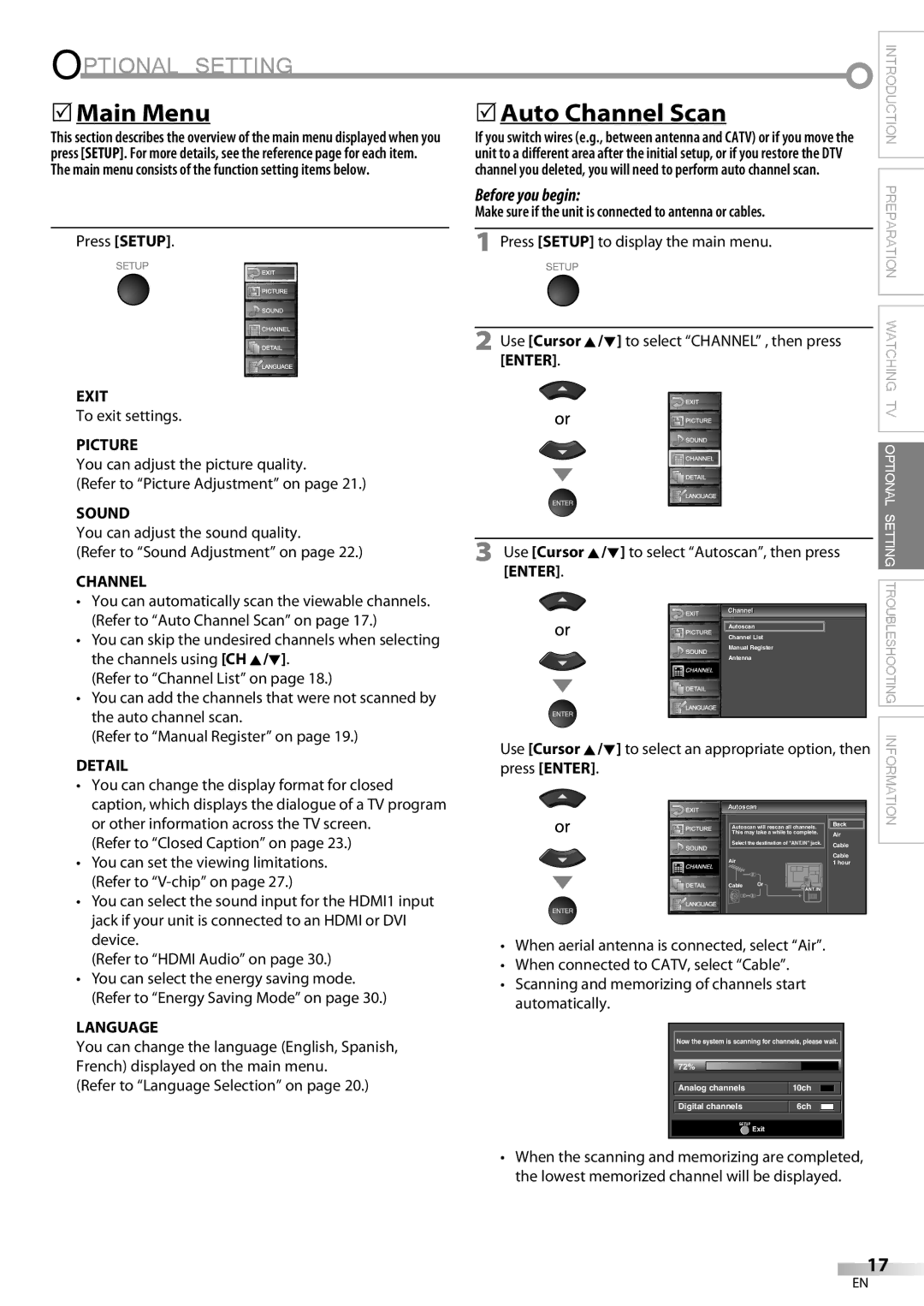 Emerson LC321EM9 owner manual 5Main Menu, 5Auto Channel Scan 