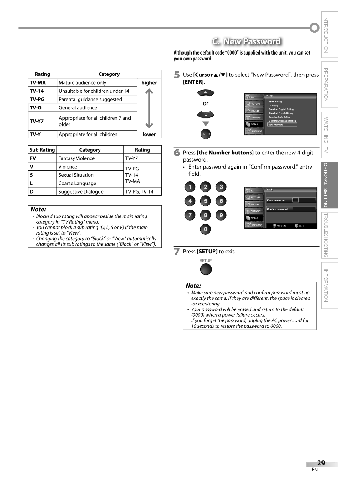 Emerson LC321EM9 Use Cursor K/L to select New Password, then press Enter, Chipip Enter password Confirm password 