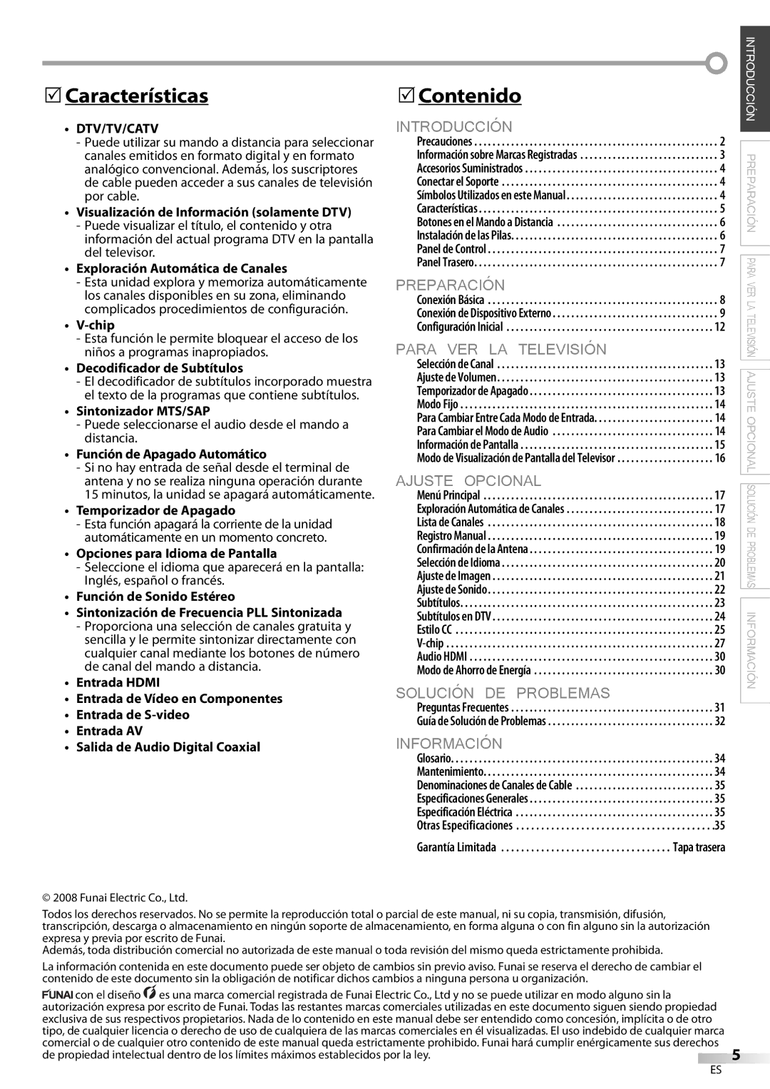 Emerson LC321EM9 owner manual Características, Contenido 