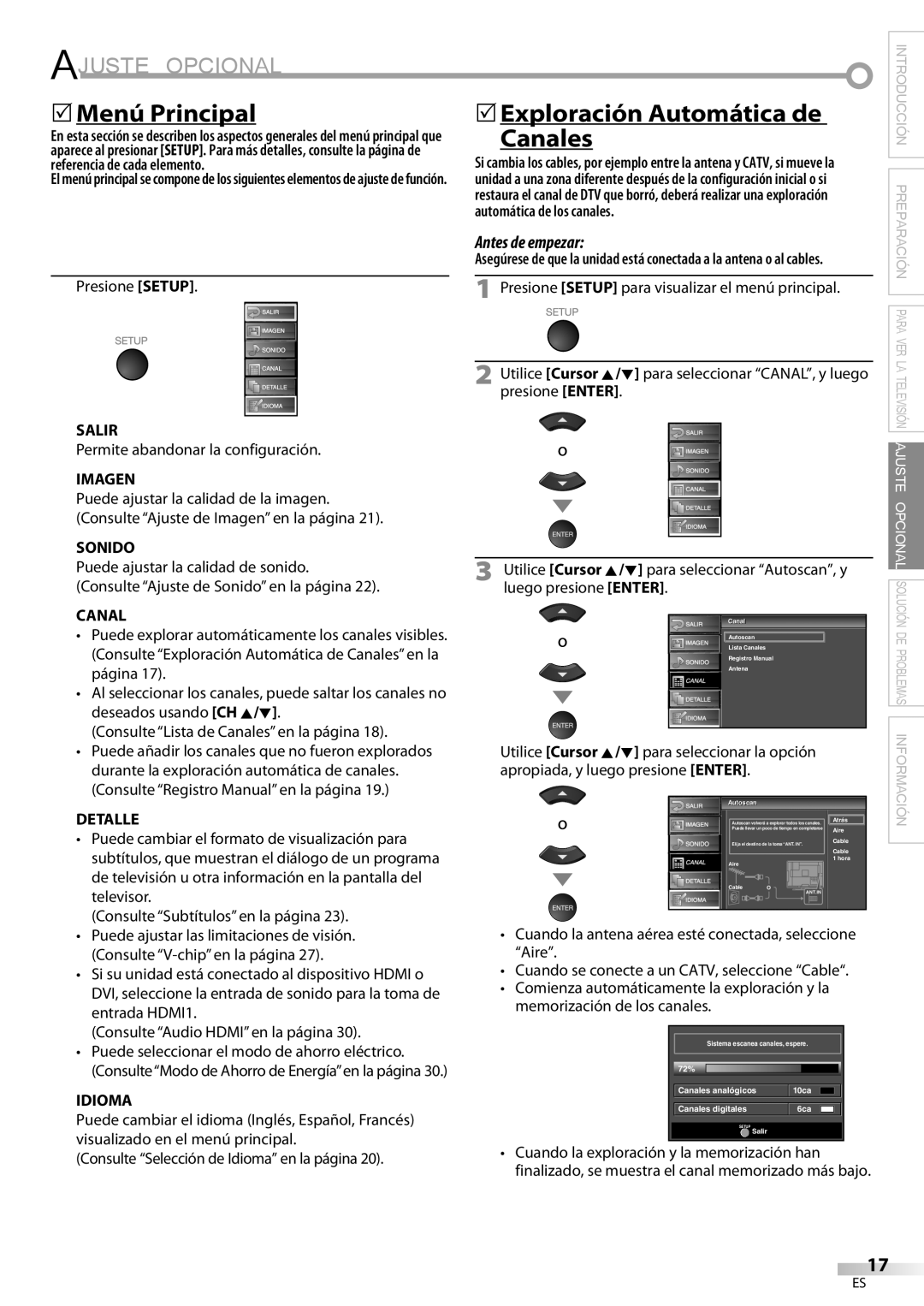 Emerson LC321EM9 owner manual 5Menú Principal, Canales 