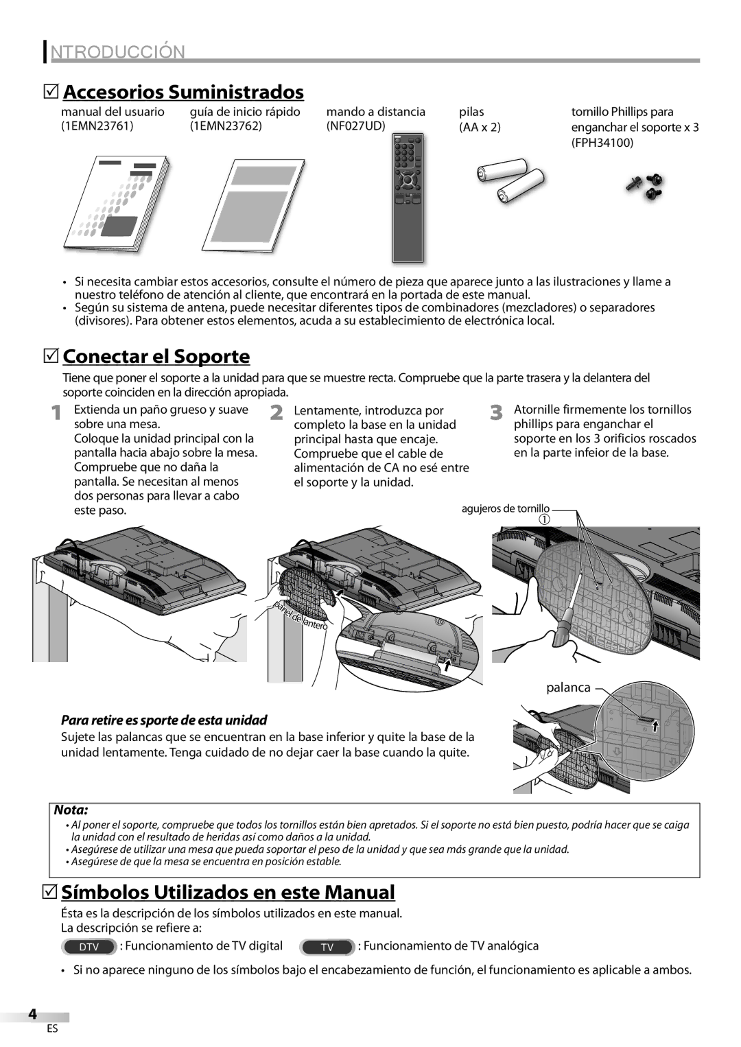 Emerson LC321EM9 owner manual 5Accesorios Suministrados 