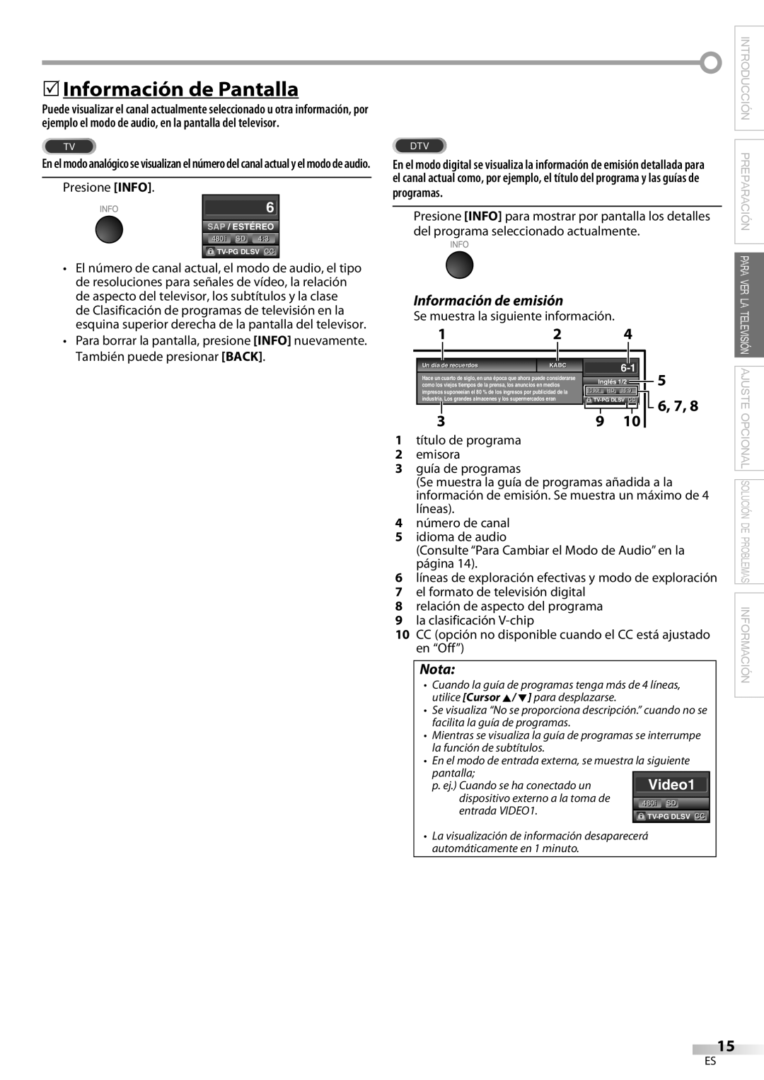 Emerson LC321EM9 owner manual 5Información de Pantalla 